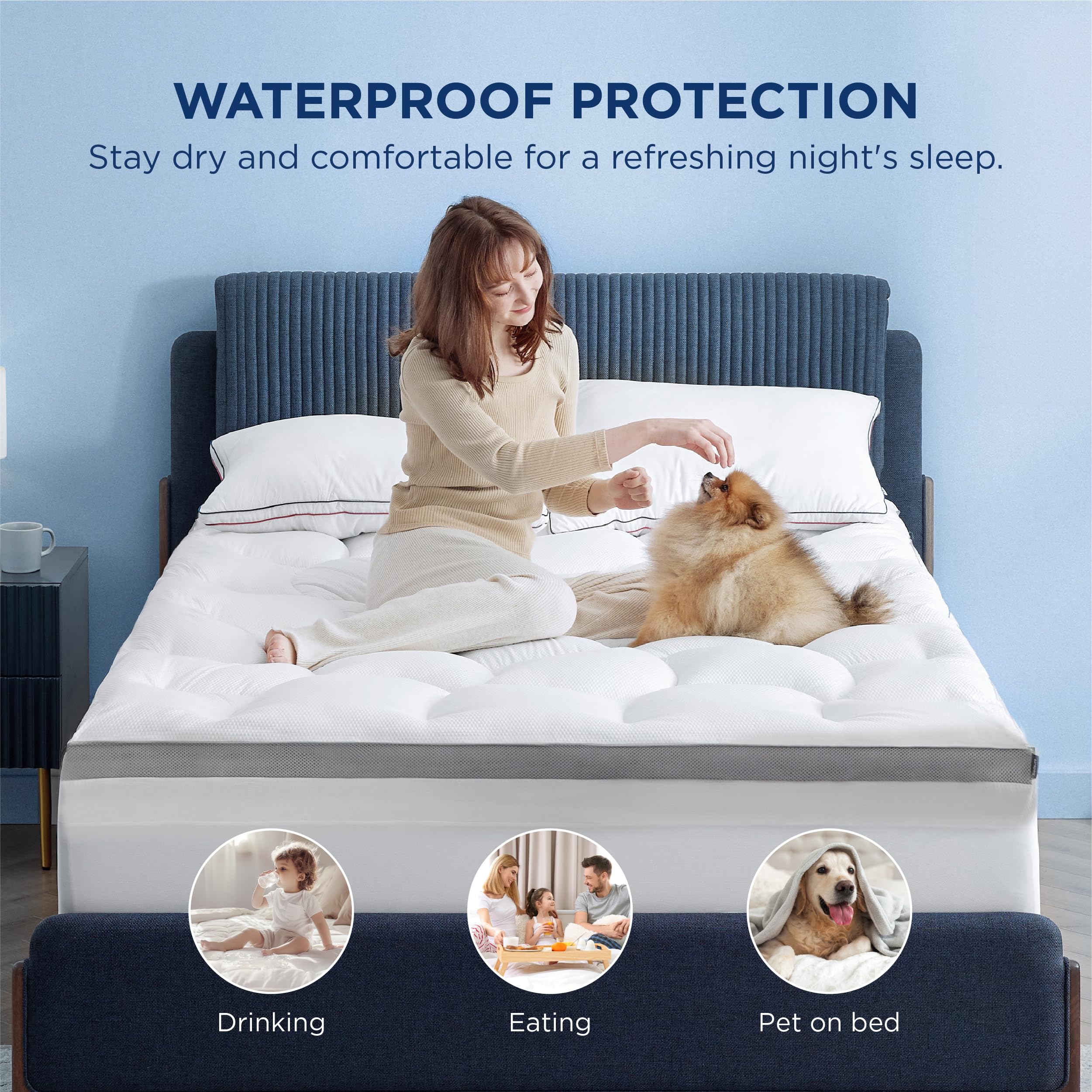 Bedsure 4 Inch King Size Memory Foam Mattress Topper - Dual Layer Cooling Gel Infused 2.5 Inch Memory Foam & 800 GSM Waterproof Pillow Top - Fits 8-21 Inch Deep Pocket Mattresses - Perfect for Hot Sleepers & Pressure Relief