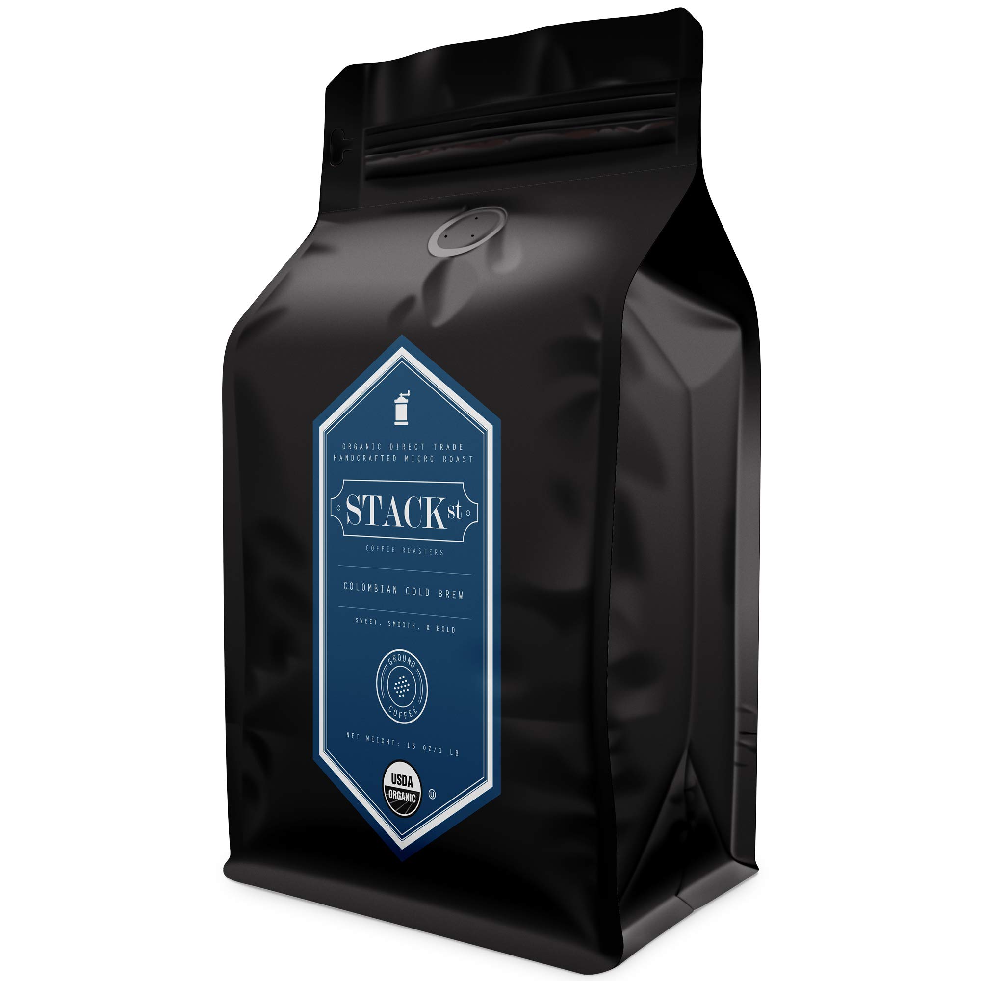 Organic Cold Brew Coffee Coarse Ground 1 LB - Colombian Supremo Reserve Dark Roast 100% Arabica Beans - Single Origin, Handcrafted, Micro Roast, Direct Trade - Perfect for Iced Coffee, French Press & Cold Brew at Home - By Stack Street