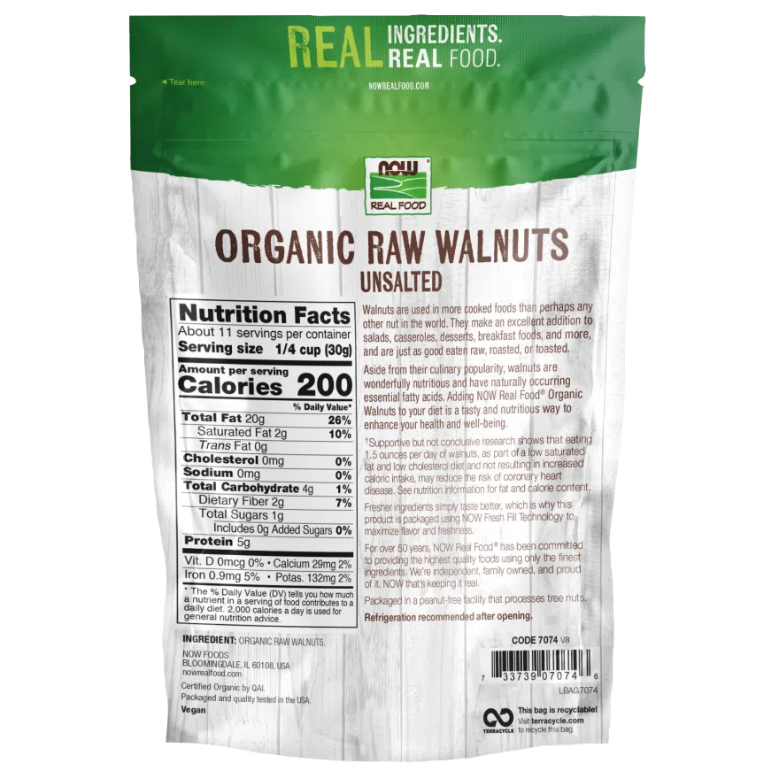 Organic Raw Walnuts Unsalted by NOW Real Food | Premium Quality, Non-GMO, Vegan Snack | Perfect for Baking, Salads & Healthy Snacking