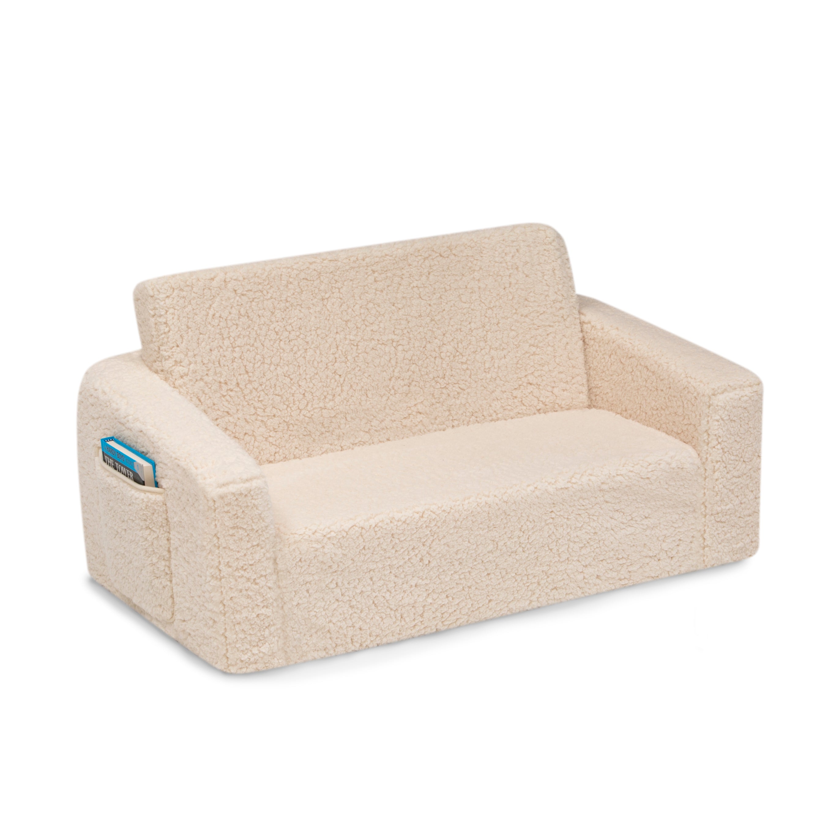 CoZee Flip Out Sherpa 2-in-1 Convertible Kids Sofa to Lounger - Soft & Comfortable for Playroom, Nursery or Bedroom - Perfect for Reading, Napping & Relaxing