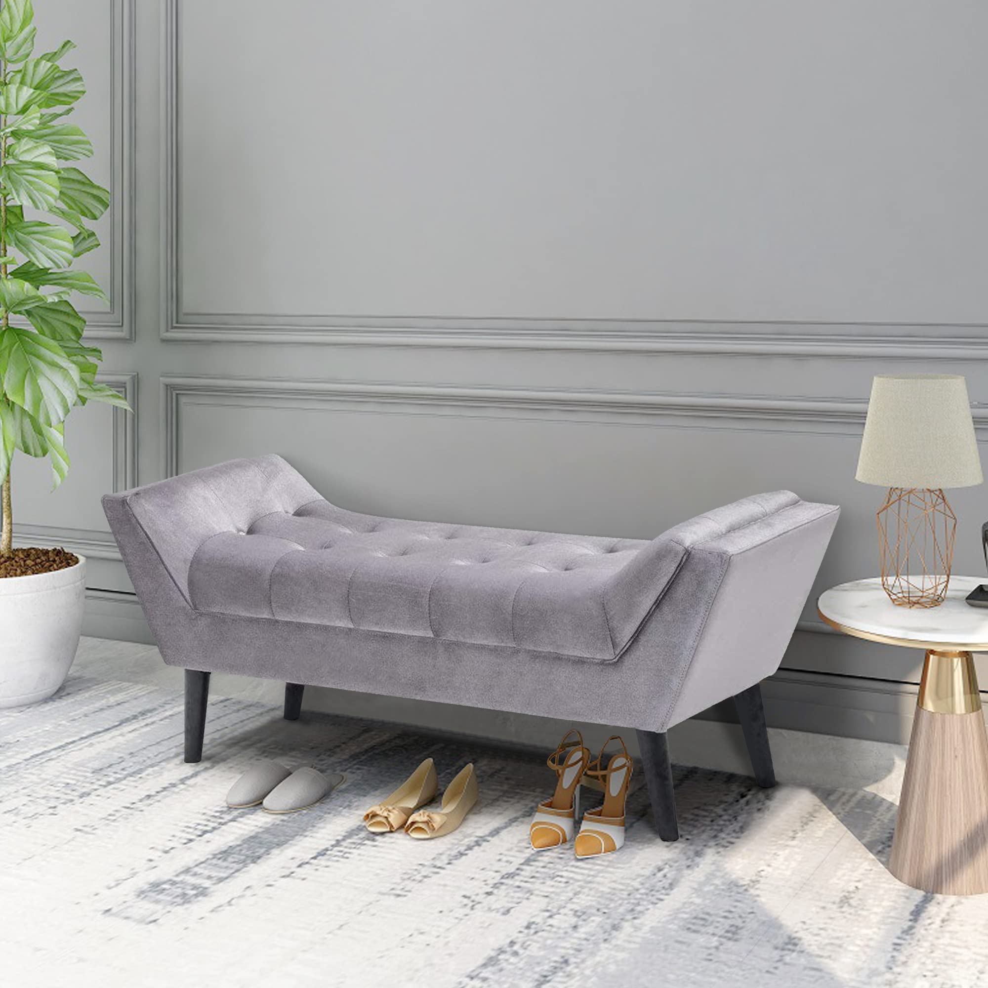 Haobo Tufted Upholstered Fabric Bench Ottoman Footstool - 2-Seater Gray Storage Bench for Bedroom, Living Room & Entryway - Perfect for Seating, Footrest & Home Decor