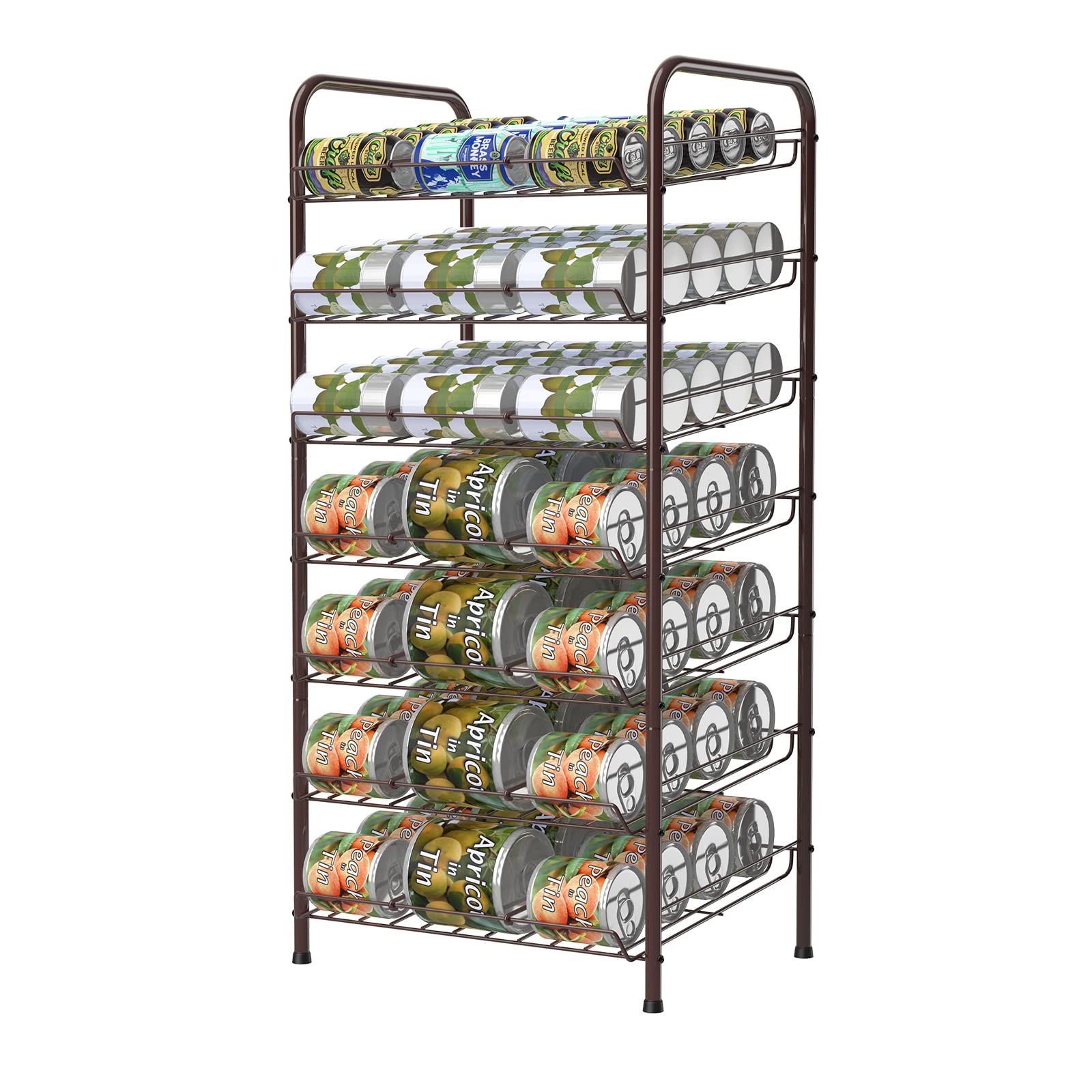Vrisa 7-Tier Can Organizer for Pantry - Space-Saving Can Dispenser Rack Holds 84 Cans - Multifunctional Kitchen Cabinet & Pantry Shelf Storage for Canned Food (Rustic Brown) - Perfect for Small Kitchens, Pantry Organization & Bulk Food Storage
