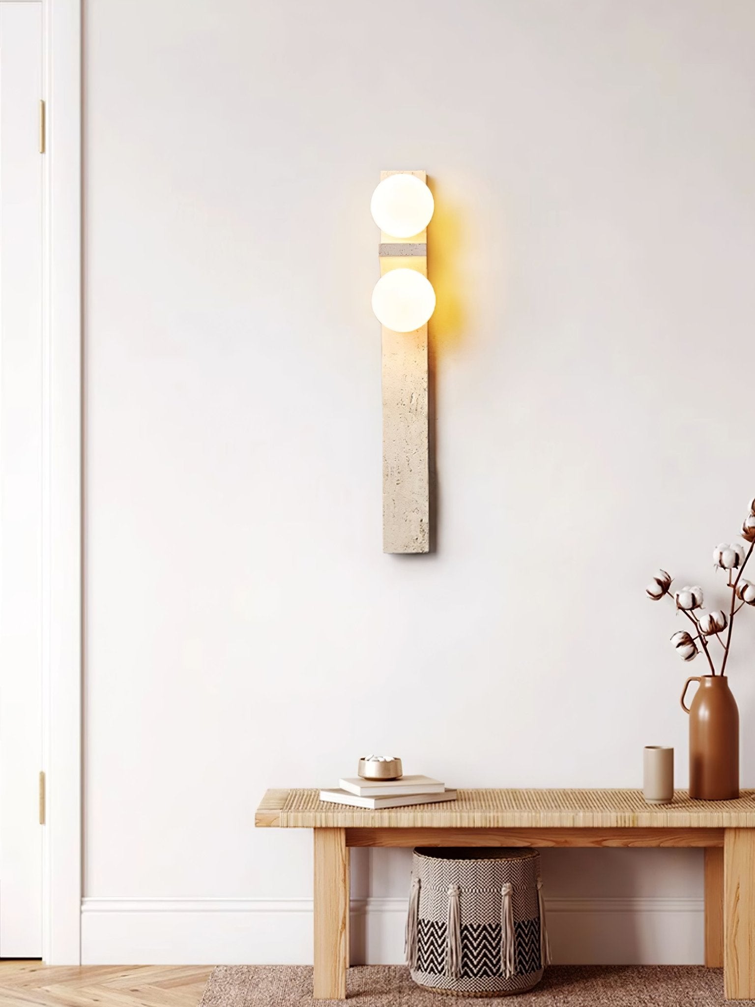 Asymmetrical Travertine Wall Sconce - Modern Handcrafted Light Fixture for Living Room, Bedroom & Hallway Decor