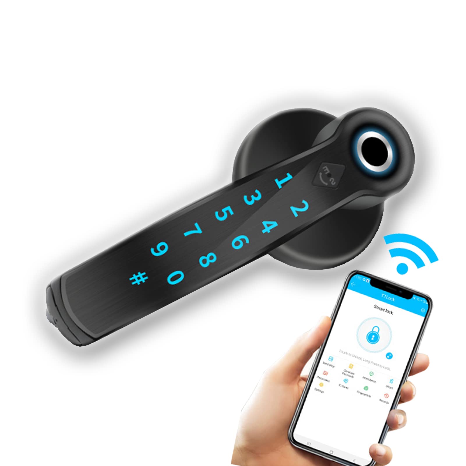 MORSITO Smart Fingerprint Door Lock - Keyless Entry Biometric Deadbolt with Touchscreen Handle - Secure Electronic Lock for Home, Office & Bedroom (Black) - Easy Installation & Smart Access Control