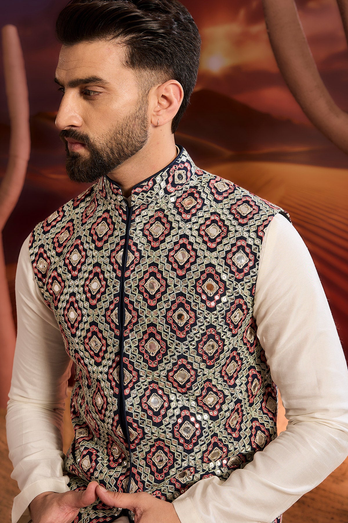 Stylish Navy Blue Short Jacket with Mirror Work Embroidery - Perfect for Casual Outings, Parties, and Festive Occasions
