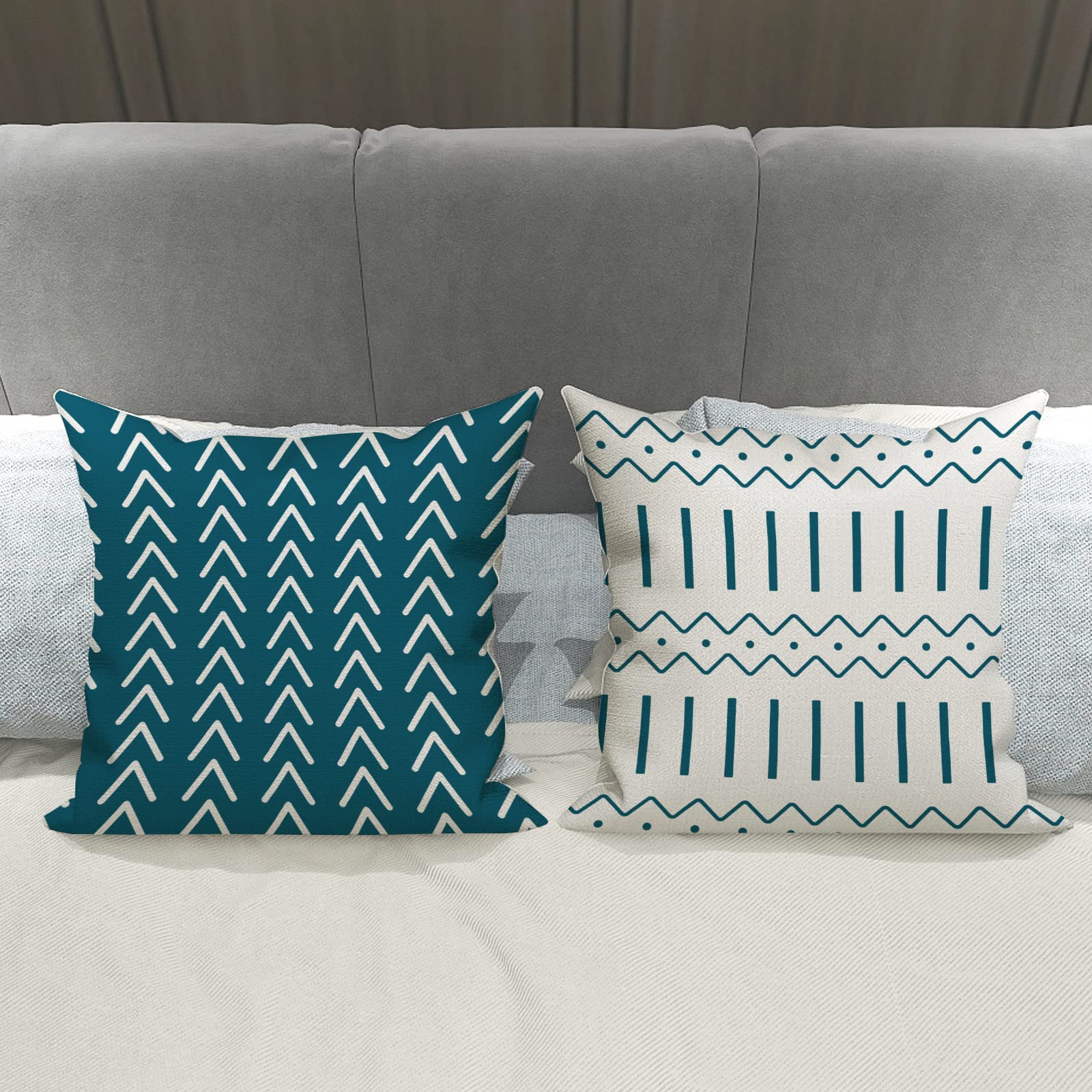 YCOLL 20x20 Inch Pillow Covers Set of 4 - Modern Linen Fabric Decorative Throw Pillow Cases for Sofa, Couch, Bed & Car - Teal Blue Home Decor - Perfect for Living Room, Bedroom & Outdoor Patio Furniture