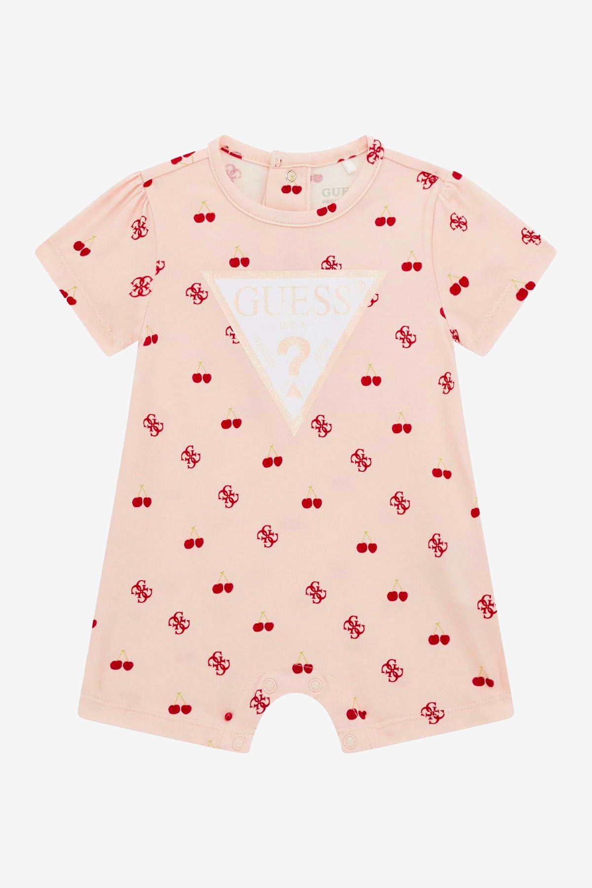 Stylish Goldie Peach & Red Cherry Print Romper - Trendy Summer Outfit for Women | Perfect for Beach Vacations, Picnics & Casual Outings
