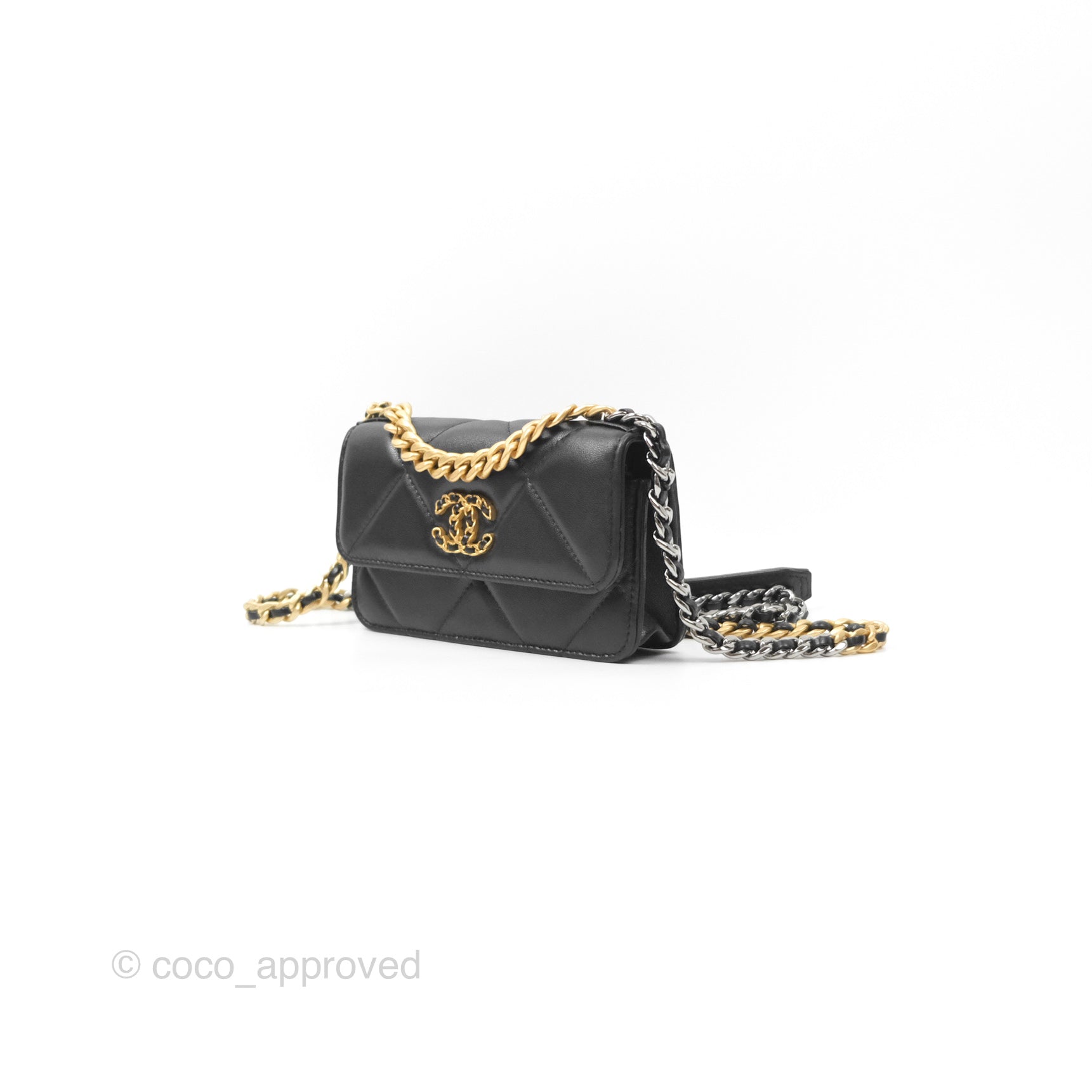 Chanel 19 Mini WOC Flap Phone Holder Bag in Black Lambskin Leather with Mixed Hardware - Luxury Crossbody Bag for Women, Perfect for Parties & Night Out