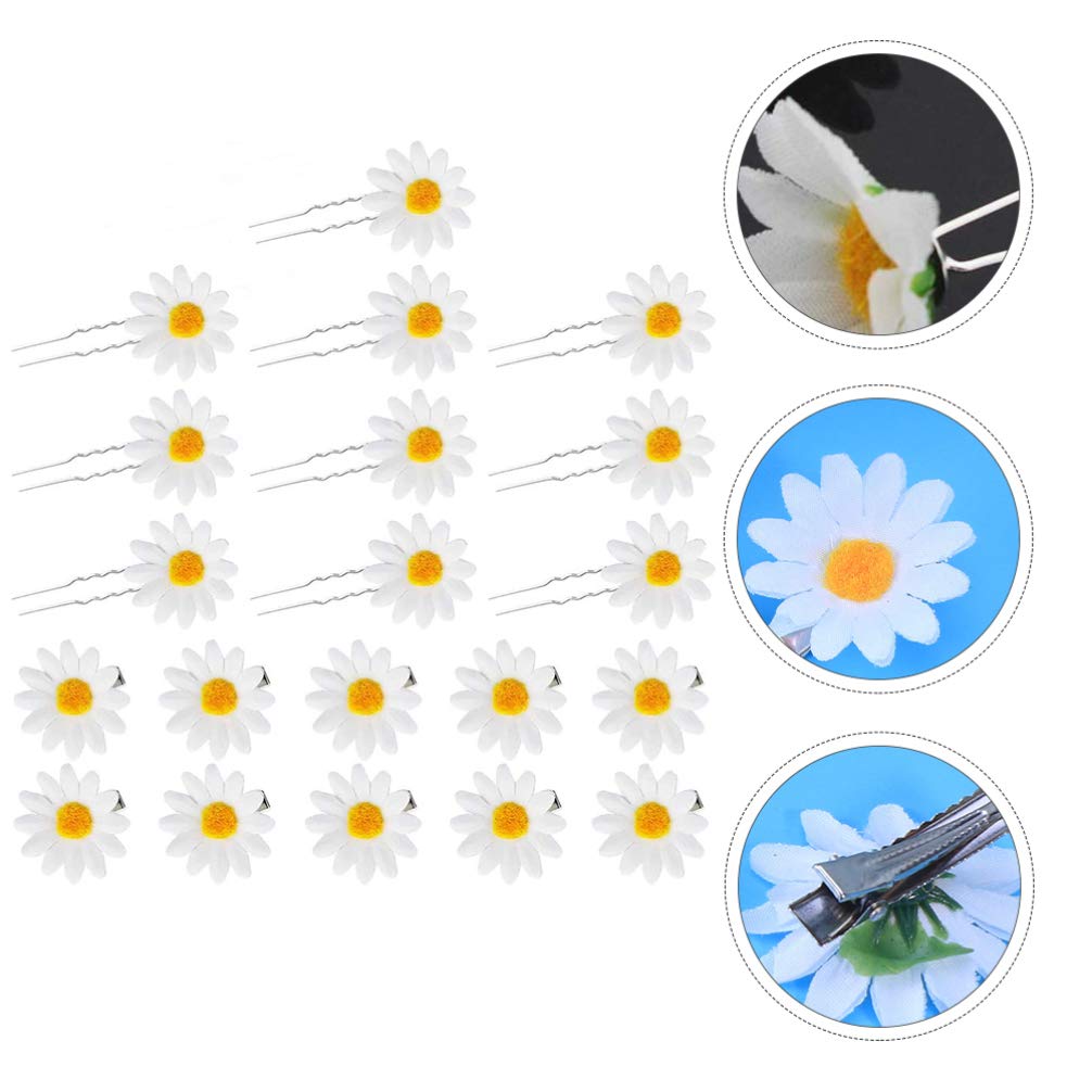 20pcs Daisy Hair Clips for Wedding Brides - Elegant Hair Combs, Hair Forks & Side Clamps - Women's Bridal Hair Accessories & Hair Ornaments - Perfect for Weddings, Proms & Special Occasions