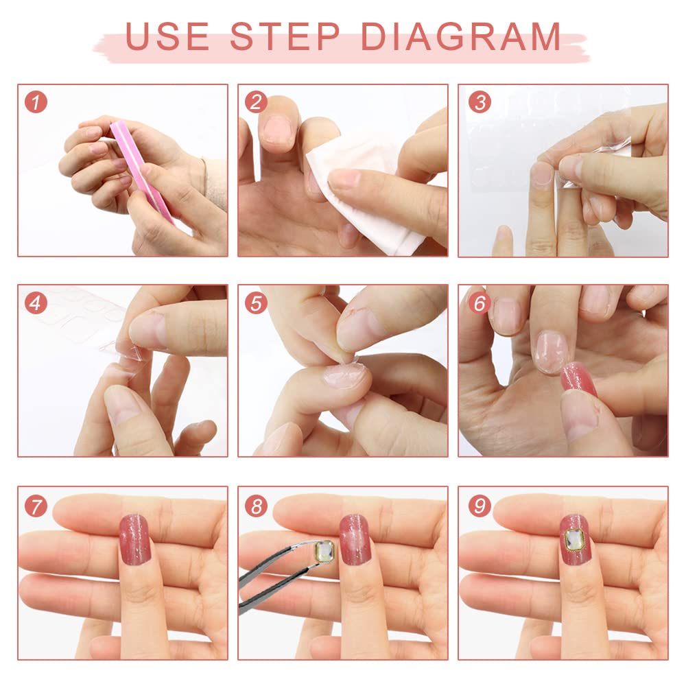 960Pcs Super Sticky Double-Sided Nail Glue Tabs - 40 Sheets Pink Nail Adhesive Stickers for Acrylic Nails - Waterproof Jelly Nail Tape for Flexible Fake Nails - Perfect for Manicures, Nail Extensions & DIY Nail Art at Home or Salon