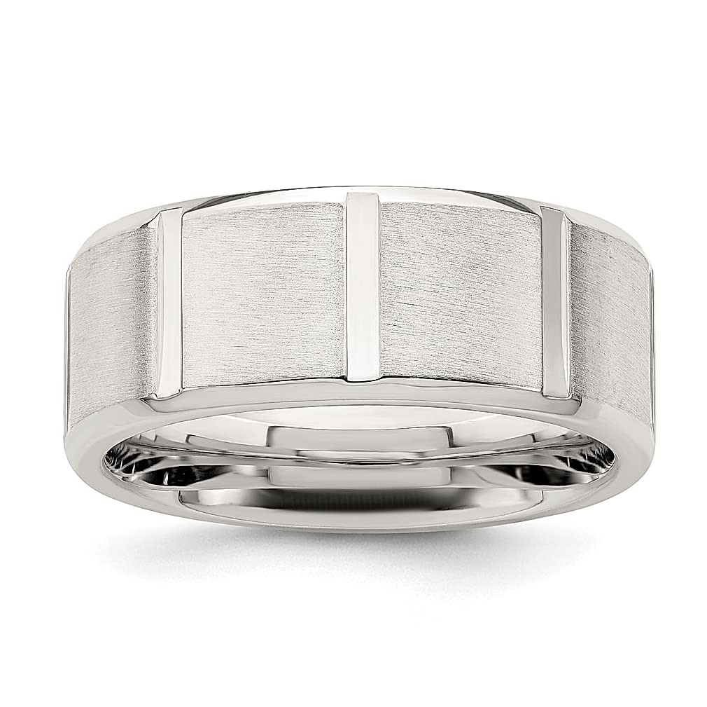 925 Sterling Silver 8mm Brushed Flat Notched Beveled Edge Wedding Band Ring - Size 10.5 - Classic Fine Jewelry for Women - Perfect Anniversary, Engagement & Wedding Gift - Ideal for Everyday Wear & Special Occasions