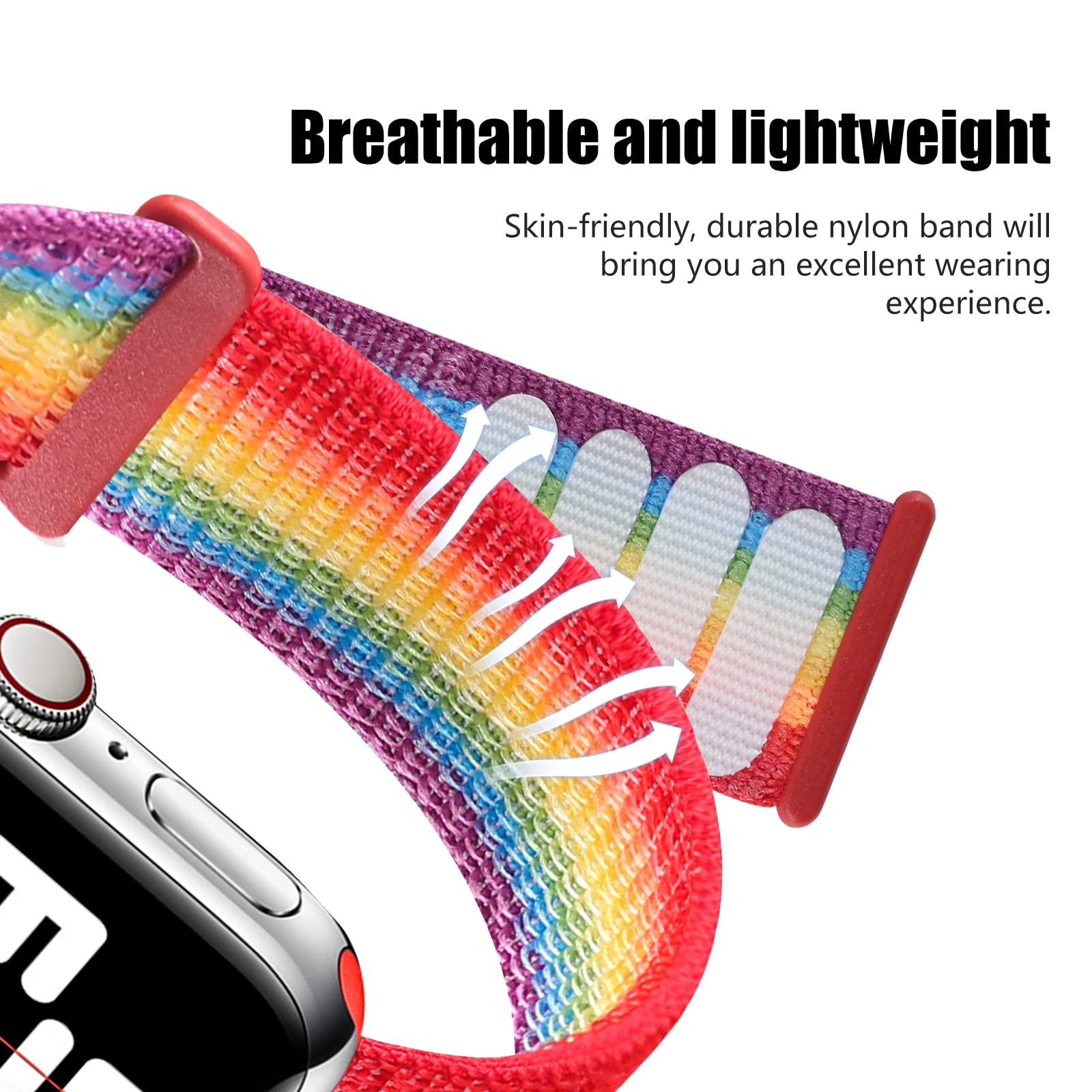 5 Pack Nylon Sports Bands for Apple Watch 38mm 40mm 41mm - Soft Stretchy Adjustable Woven Straps Compatible with iWatch Series 7/6/5/4/3/2/1/SE - Perfect for Running, Gym Workouts & Daily Wear (Men & Women)