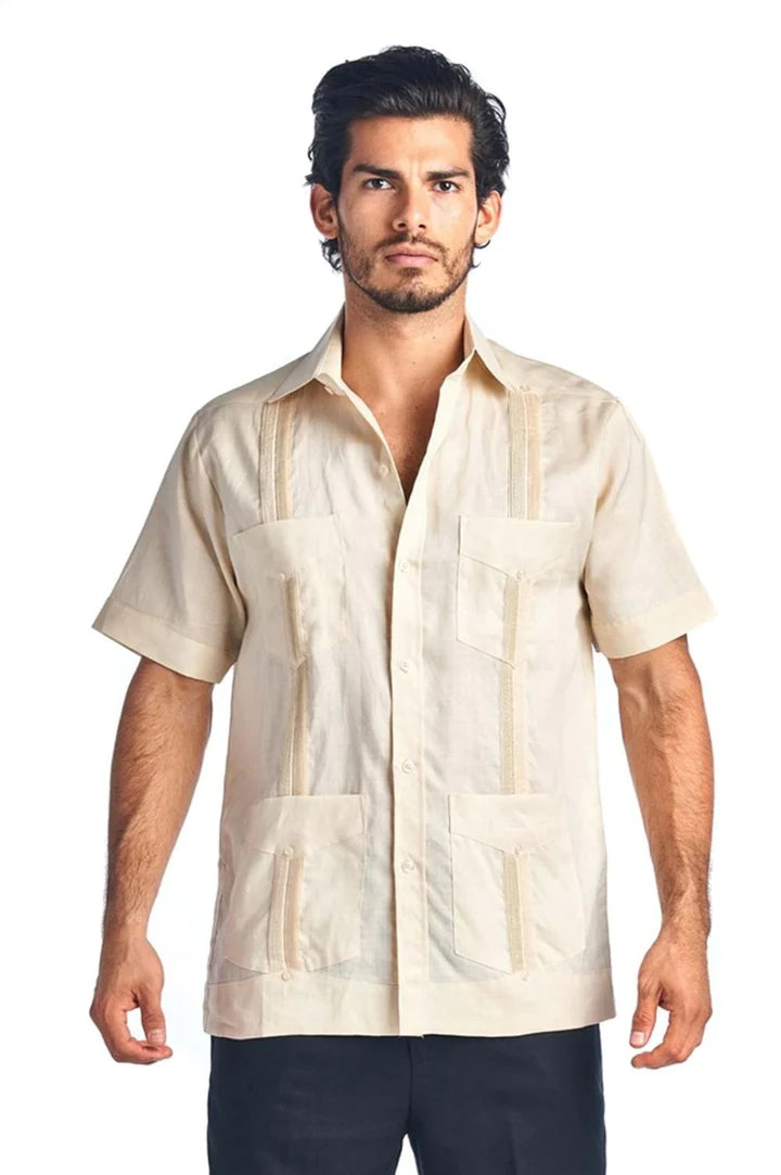 Premium Men's Guayabera Shirt - 100% Breathable Linen (Style 4678) | Summer Casual Wear, Beach Wedding & Tropical Vacation Outfit