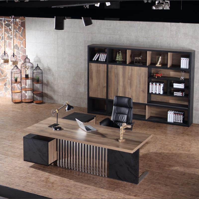 DAXTON 200cm Executive Desk with Right Return - Warm Oak & Black Finish - Modern Office Furniture for Home & Business Workspaces