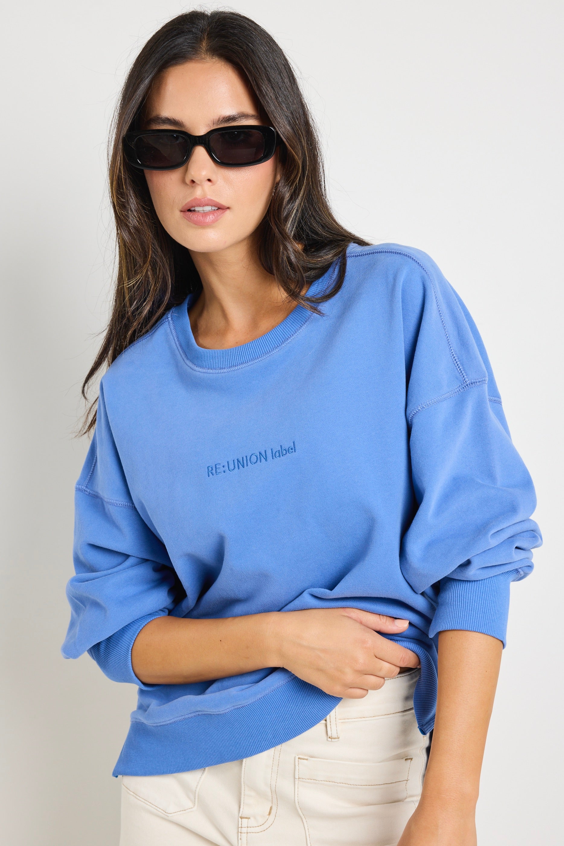 RE:UNION Label Daylight Mid Blue Sweatshirt - Comfortable Casual Pullover for Men & Women | Perfect for Streetwear, Lounge & Everyday Wear