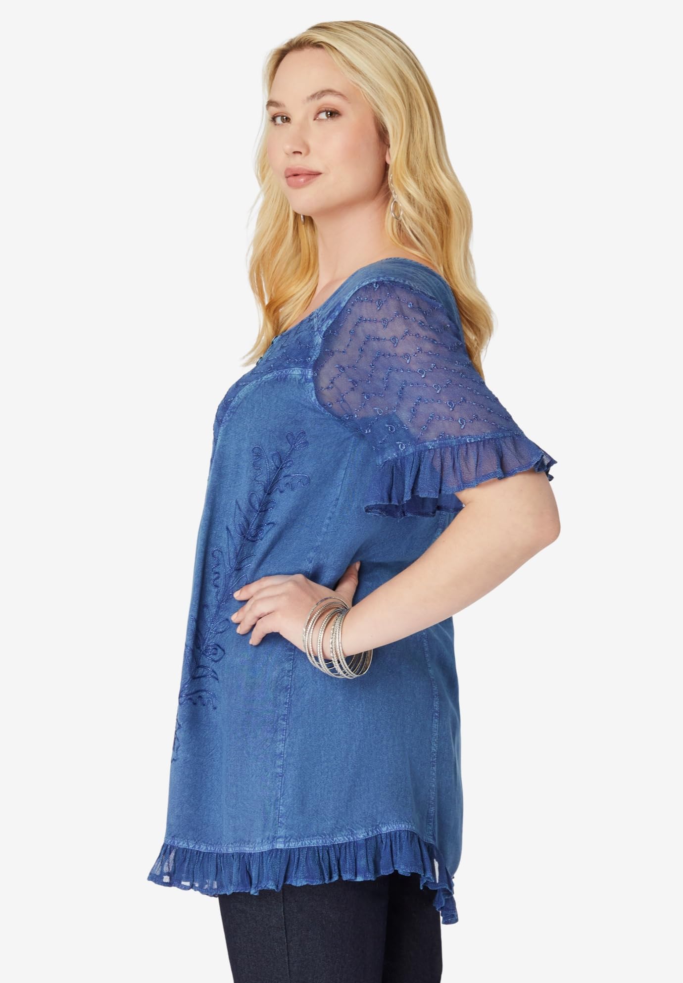 Roaman's Women's Plus Size Acid Wash Tunic Top - Stylish Casual Blouse for Work & Everyday Wear | Comfortable Flowy Tunic Shirt for Plus Size Women