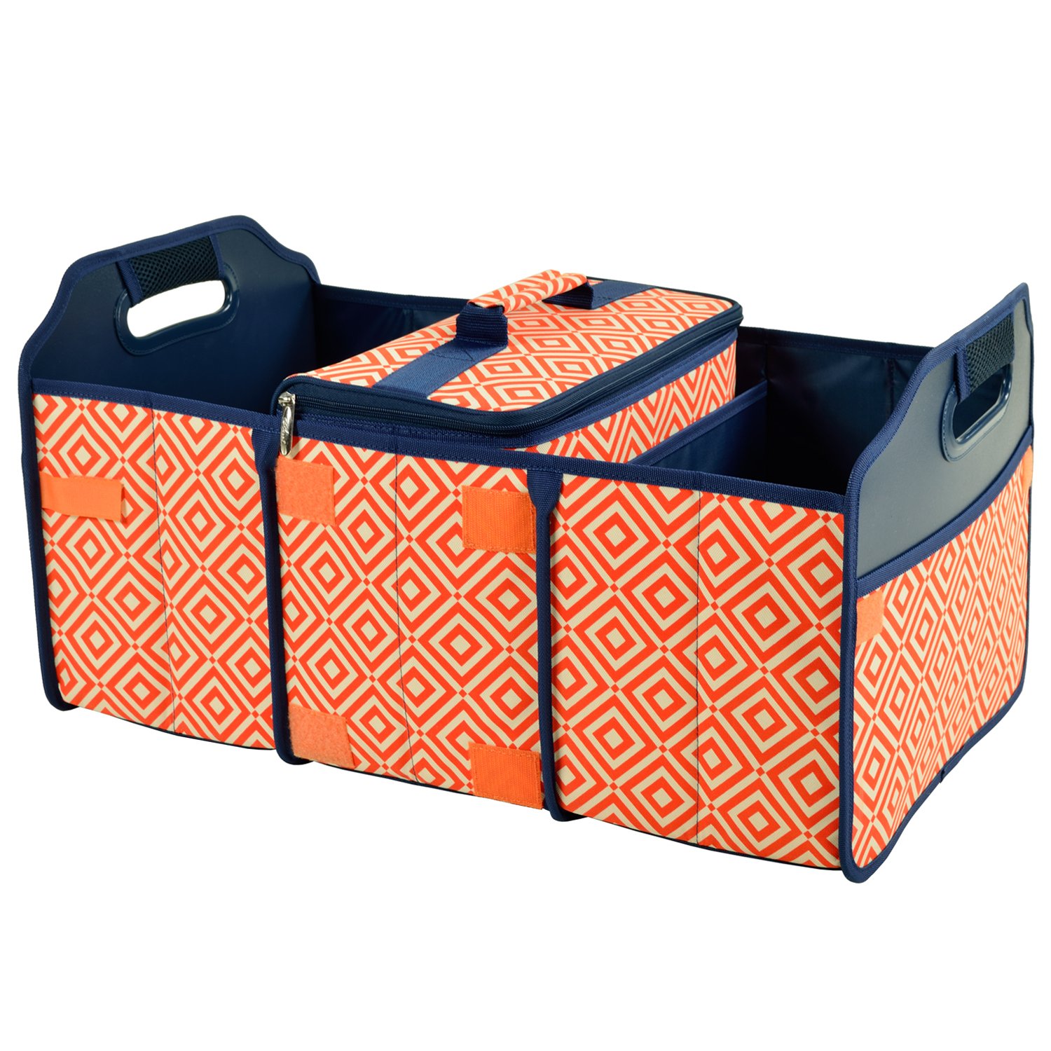Premium Trunk Organizer & Insulated Cooler Picnic Backpack Set - Orange Outdoor Travel Accessories for Camping, Beach Trips & Tailgating