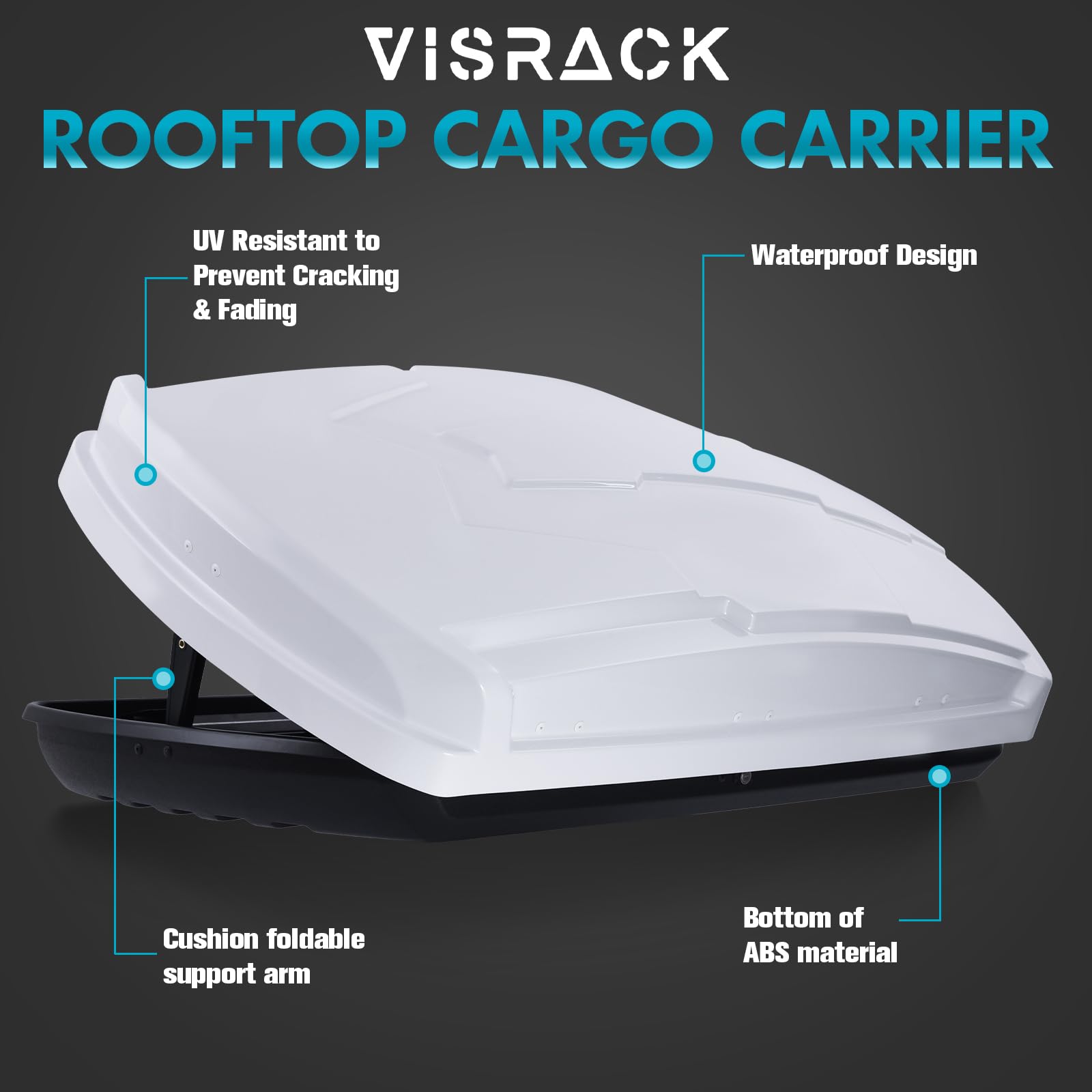 Premium Waterproof Hardshell Roof Luggage Box - 15.5 Cubic Feet ABS/PMMA Storage with Security Lock & Dual-Sided Openings - Perfect for SUVs, Camping Trips & Outdoor Adventures (White)