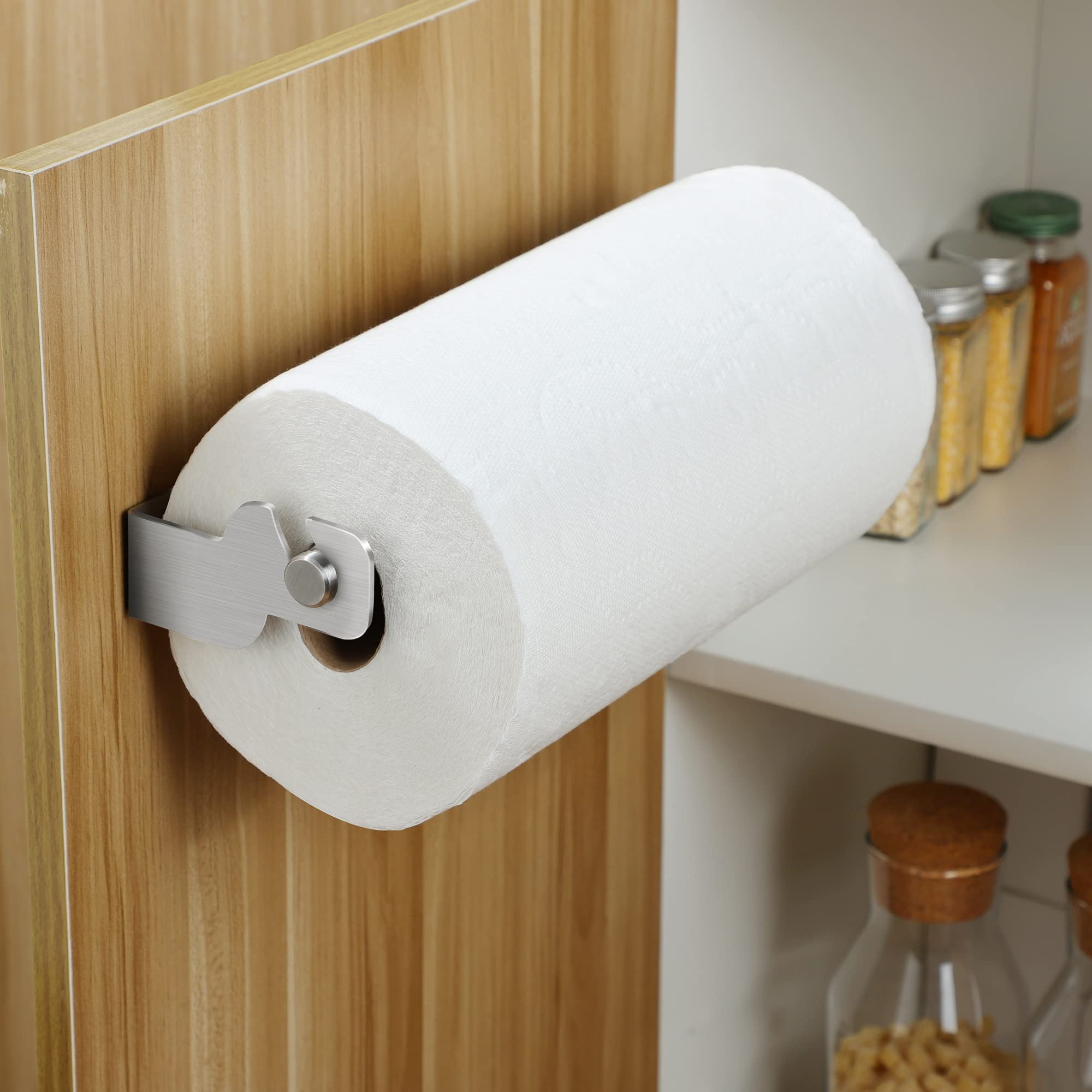 Stainless Steel Self-Adhesive Paper Towel Holder - Under Cabinet or Wall Mount for Kitchen, Bathroom & Office - Heavy Duty ZUNTO Big Roll Towel Dispenser