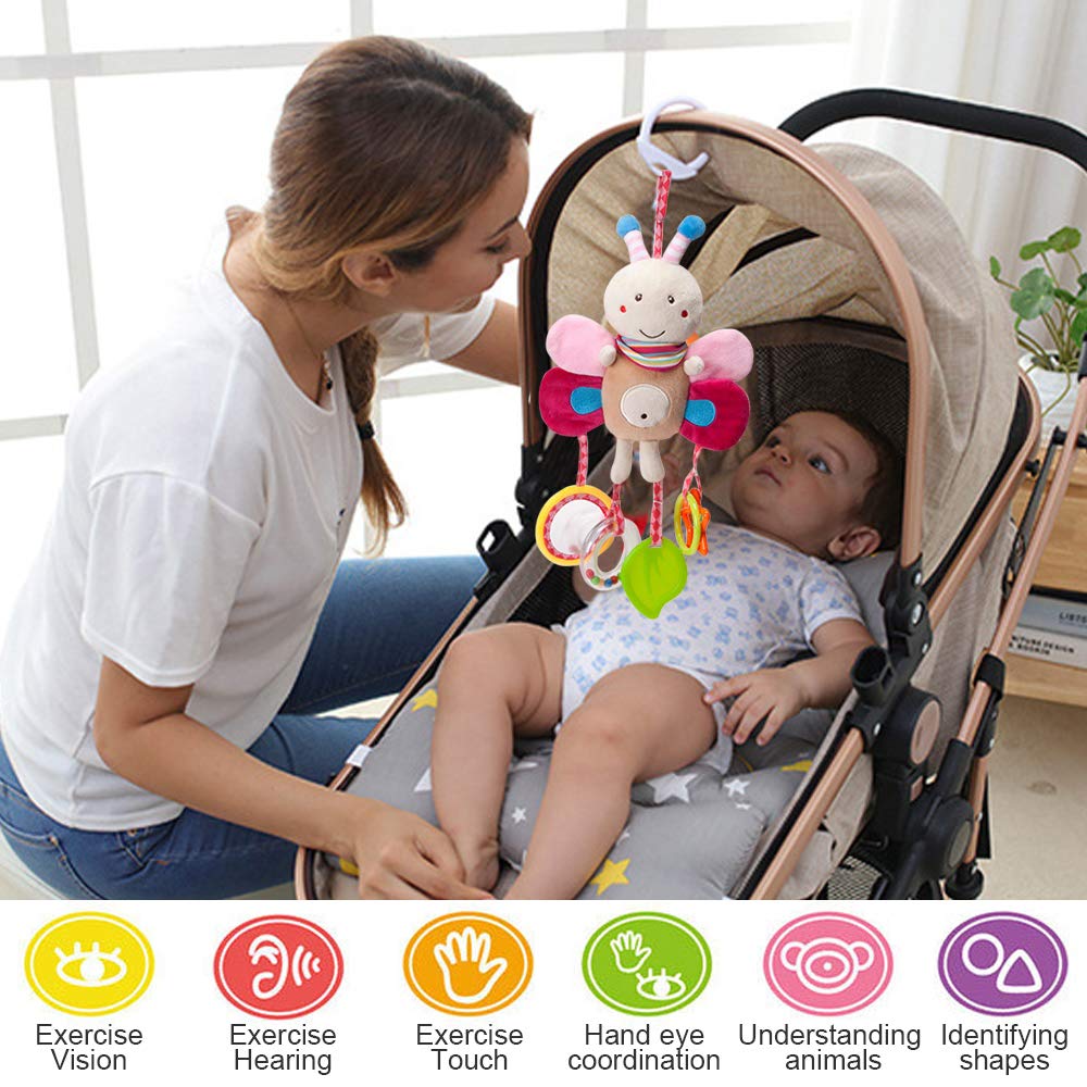 Sealive 4-Piece Baby Stroller Sensory Musical Toys - Soft Rattles & Hanging Plush Activity Toys for Boys & Girls - Perfect for Crib, Car Seat & Stroller Entertainment