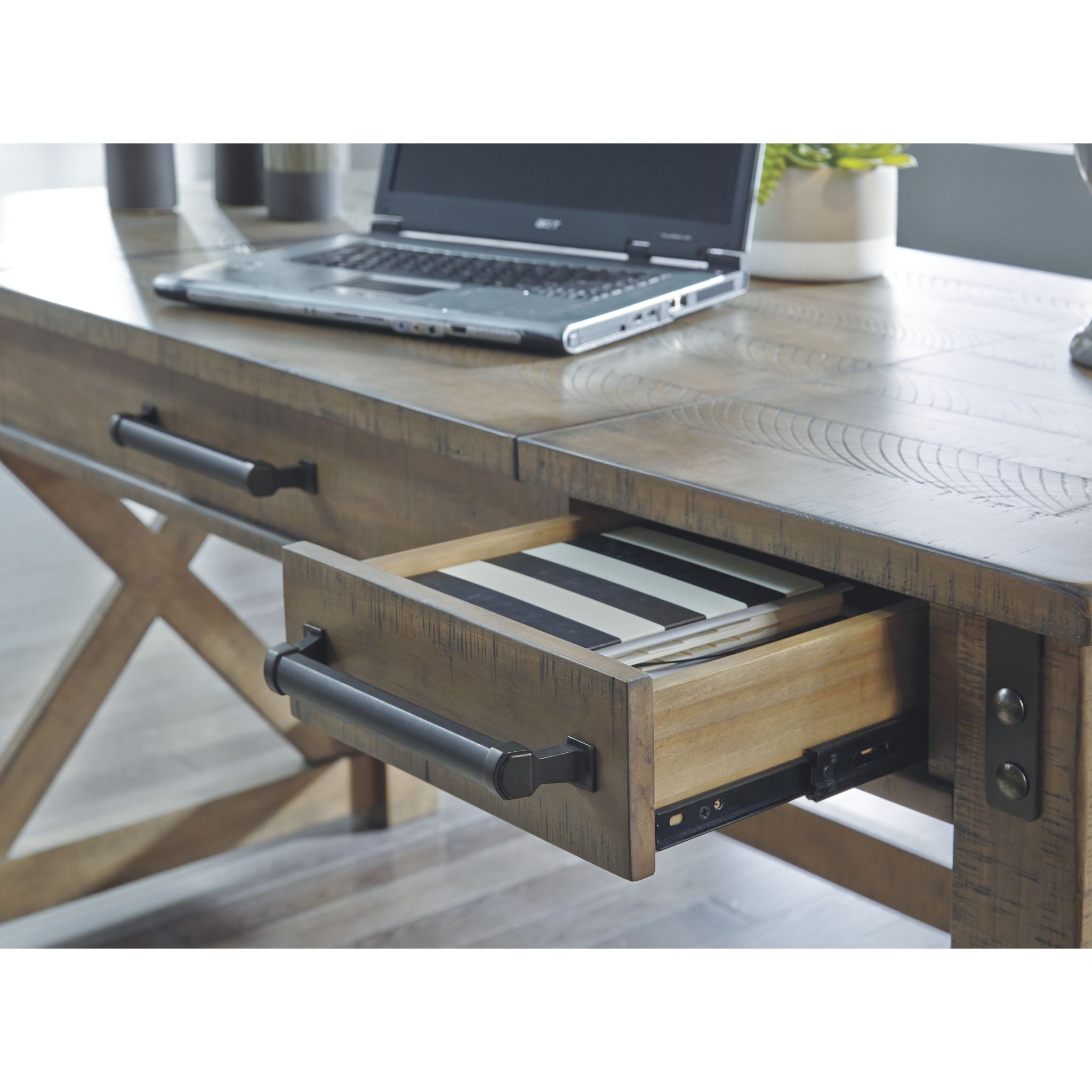 Aldwin Modern Office Desk - Sleek Gray Writing Desk for Home & Office Workspace, Perfect for Small Spaces, Remote Work & Study