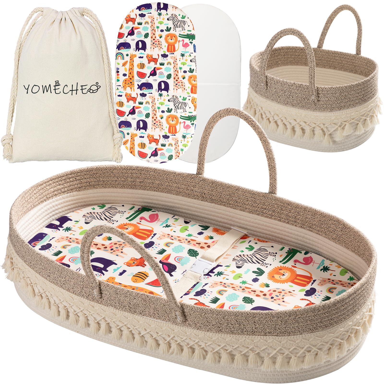 **Boho Baby Changing Basket with Diaper Caddy – Waterproof Moses Basket for Newborns, Baby Dresser Organizer with Cartoon Changing Pad & Storage Bag – Perfect for Nursery, Diaper Changing Station & Baby Shower Gifts**