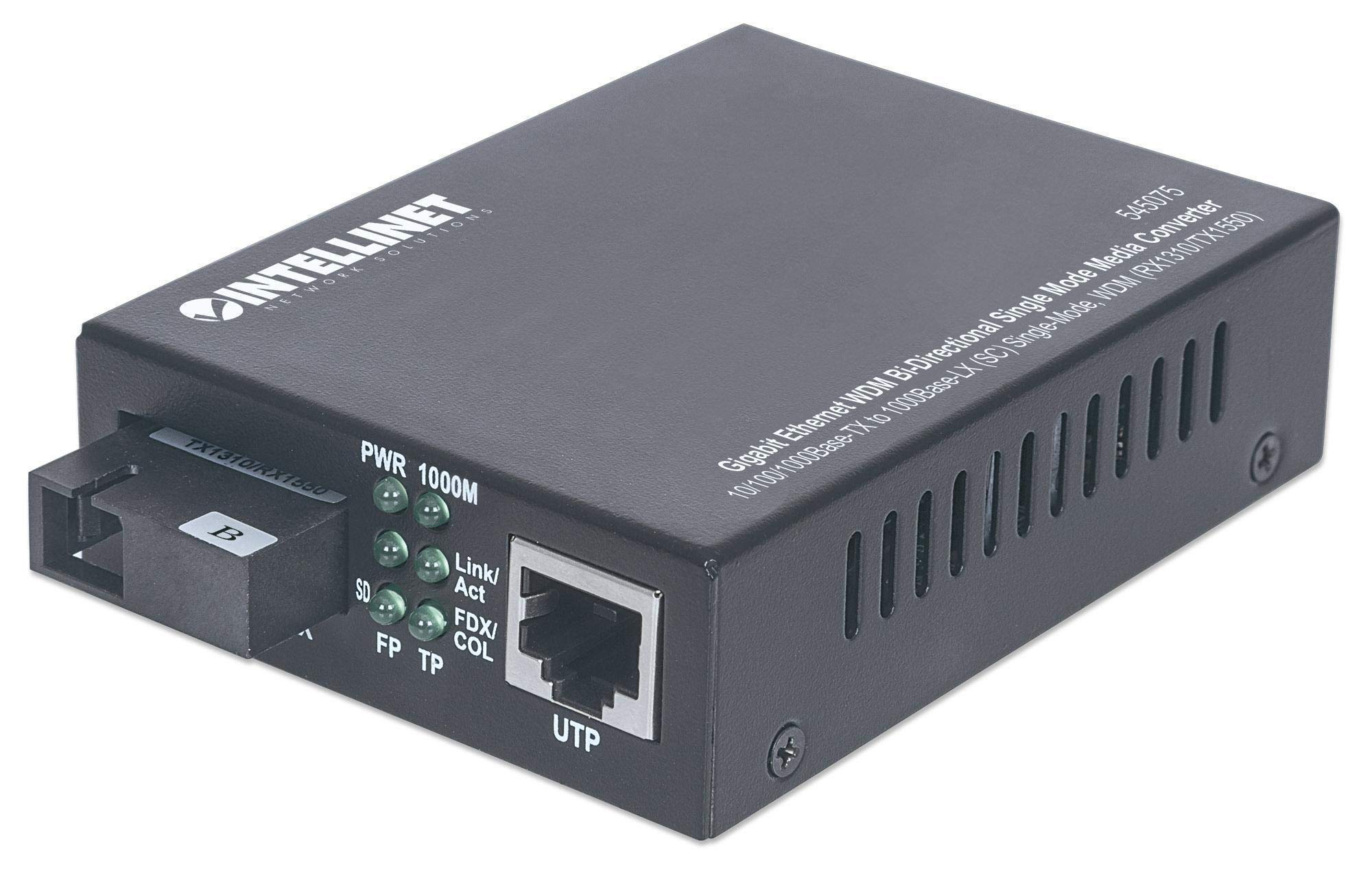 Intellinet Gigabit Ethernet WDM Bi-Directional Single Mode Media Converter | High-Speed Fiber Optic Network Device for Office & Data Center Connectivity