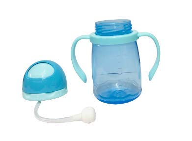 NABHYA Kids Spill-Proof Water Bottle with Gravity Ball Straw - 250ml Transparent Plastic Sippy Cup with Handles for Toddlers - Ideal for School, Travel & Outdoor Activities (Blue)