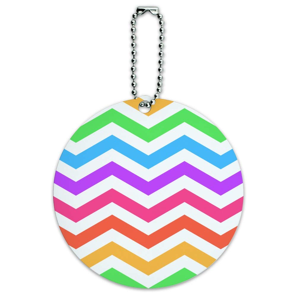Colorful Rainbow Chevron Zigzag Pattern Round Luggage ID Tag - Durable Suitcase Handle Card for Travel Bags & Carry-Ons | Perfect for Airports, Business Trips & Vacation Identification