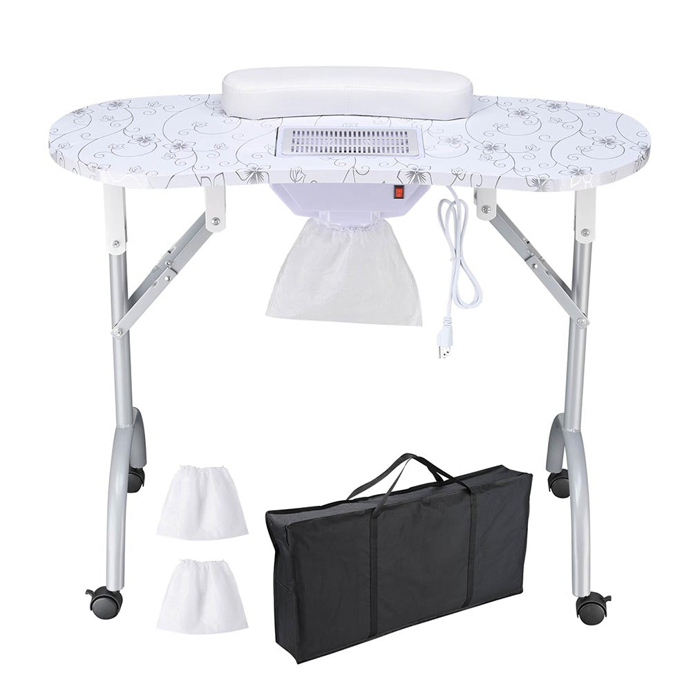 Foldable Mobile Nail Table with Dust Collector - Portable Manicure Station for Home & Salon Use - Perfect for Nail Technicians & DIY Nail Art at Home