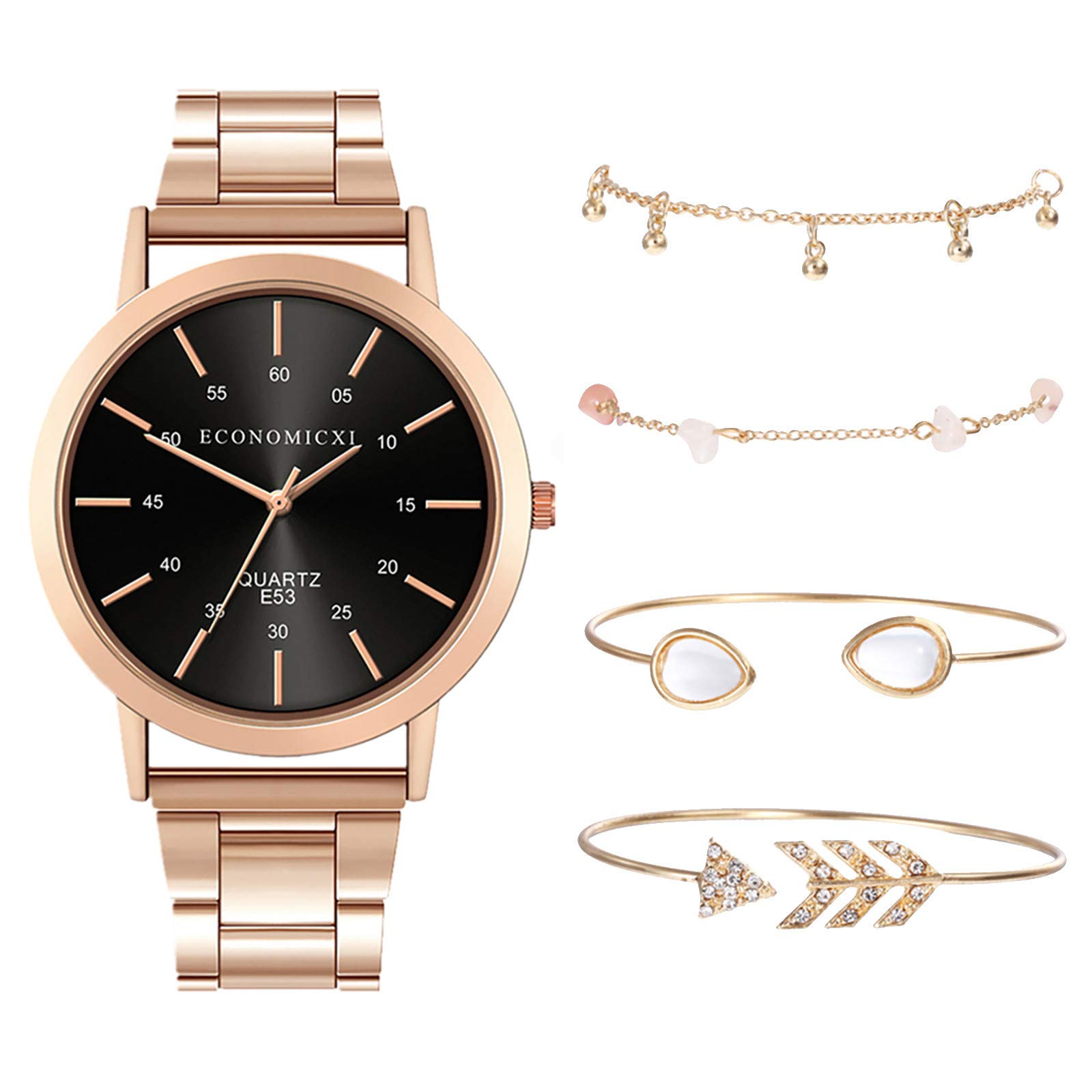 Luxury Women's Quartz Watch with Gemstone Bracelet & Metal Band - Elegant Fashion Accessory for Office, Party & Daily Wear