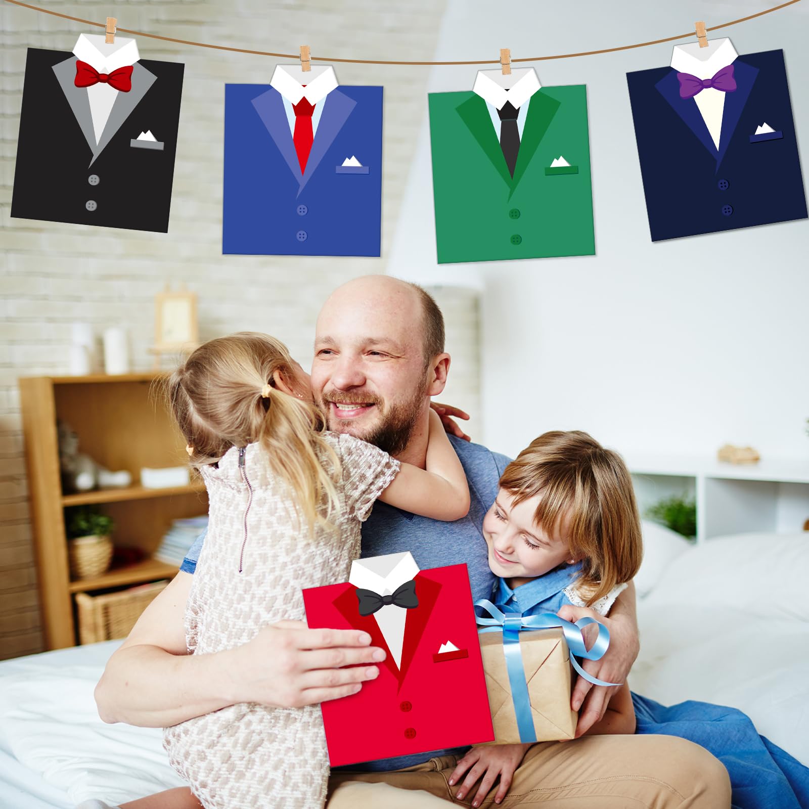 24 Pcs DIY Father's Day Card Making Kit for Kids - Shirt Greeting Cards Crafts with Handmade Supplies for Daddy's Day, Art Activities for Girls Boys, Home Classroom Party Favors, Birthday Gifts & School Projects
