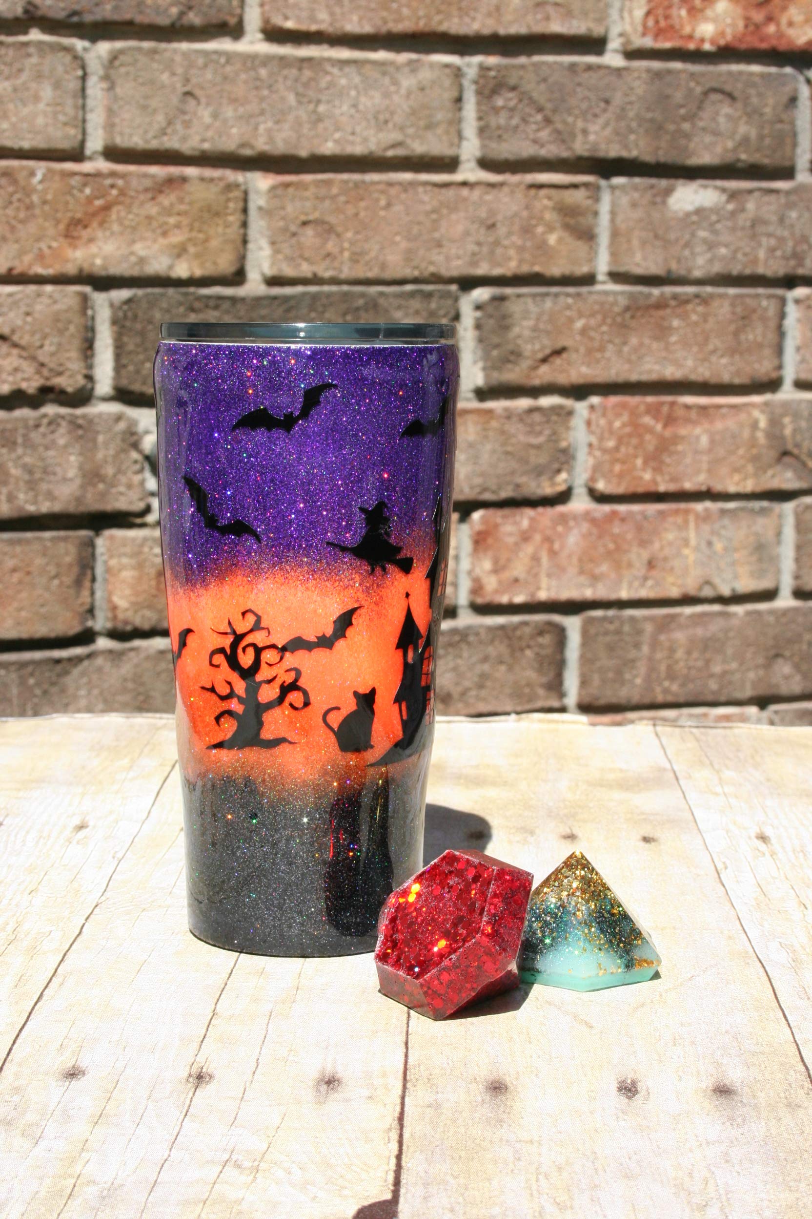 Arkansas Made Halloween Themed Glittered Double Walled Stainless Steel Tumbler - 22oz Insulated Cup for Pumpkin Spice Lattes, Fall Parties & Trick-or-Treating