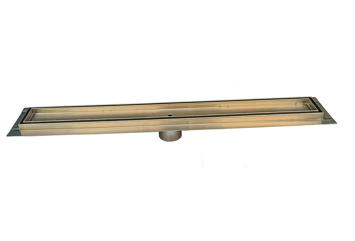 Serene Drains 39-Inch Stainless Steel Linear Shower Drain with Tile Insert - Satin Gold Finish, Easy Installation & Hair Trap - Perfect for Modern Bathroom Renovations and Walk-In Showers