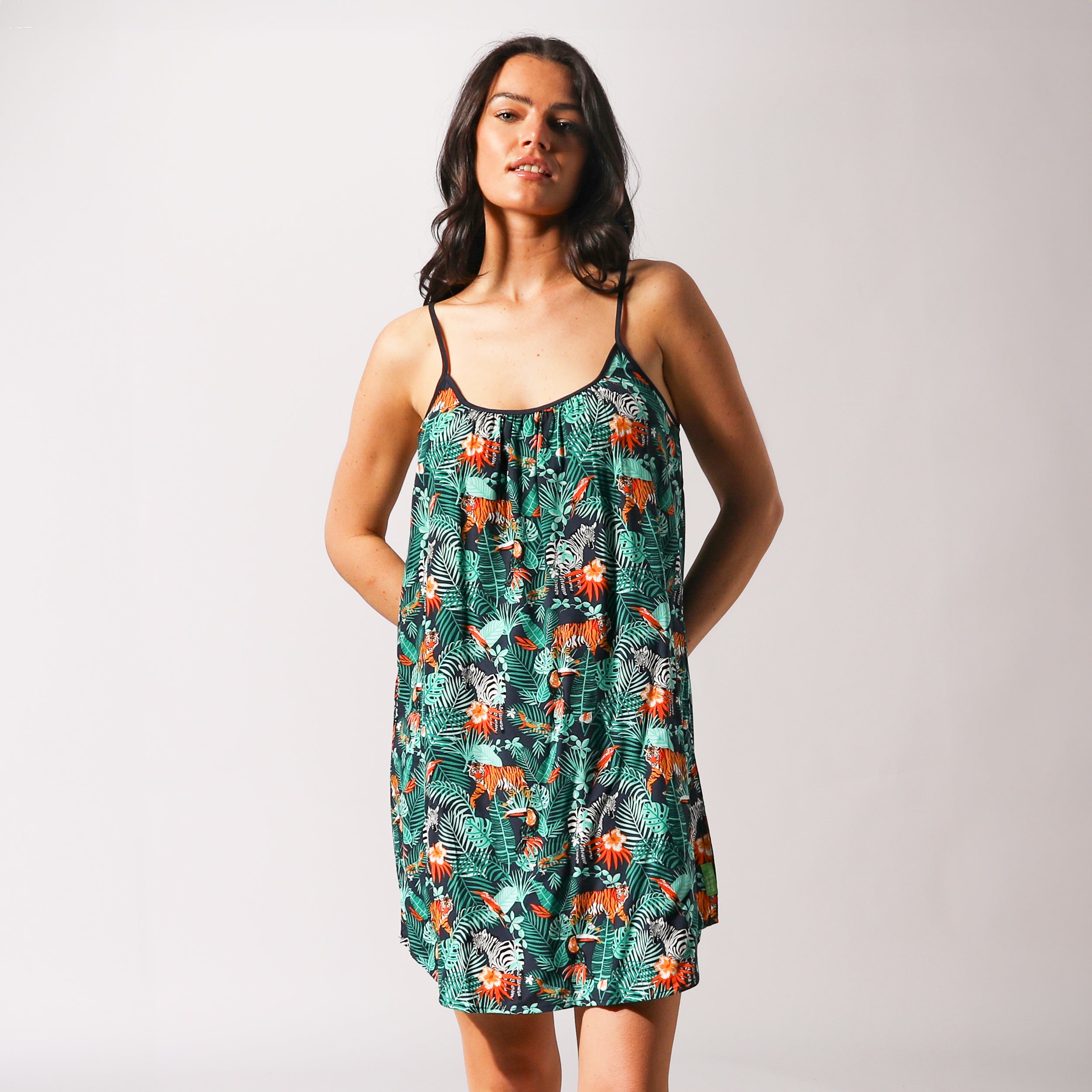 Women's Dark Jungle Woven Chemise Nightgown - Green | Soft & Comfortable Sleepwear for Women | Perfect for Lounge, Sleep & Vacation