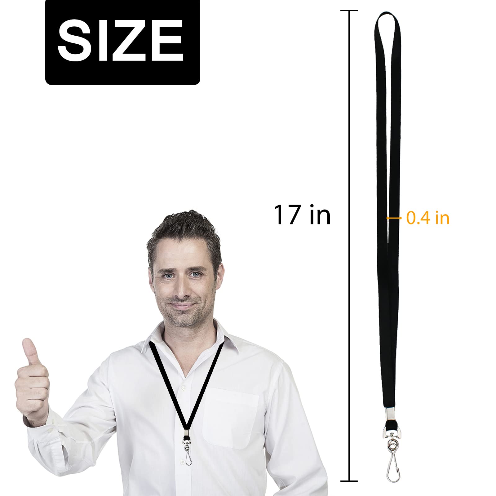 Black Lanyards Bulk 50 Pack - ID Badge Lanyards with Swivel Hook Clips for Work & Events