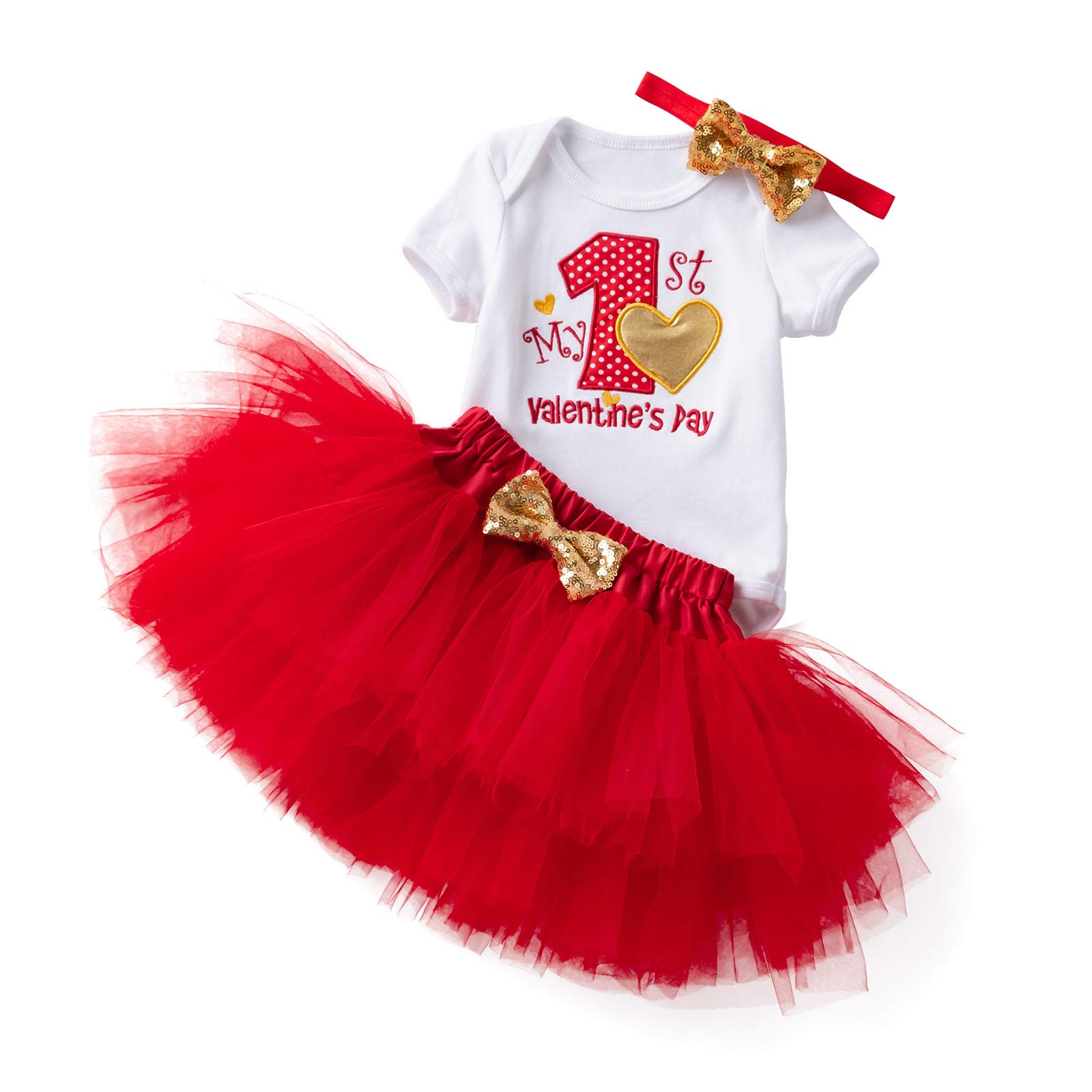 Qwent Girls Valentine's Day Outfit Set - Baby Princess Romper with Tulle Skirt & Headband | Perfect for Photoshoots, Parties & Special Occasions