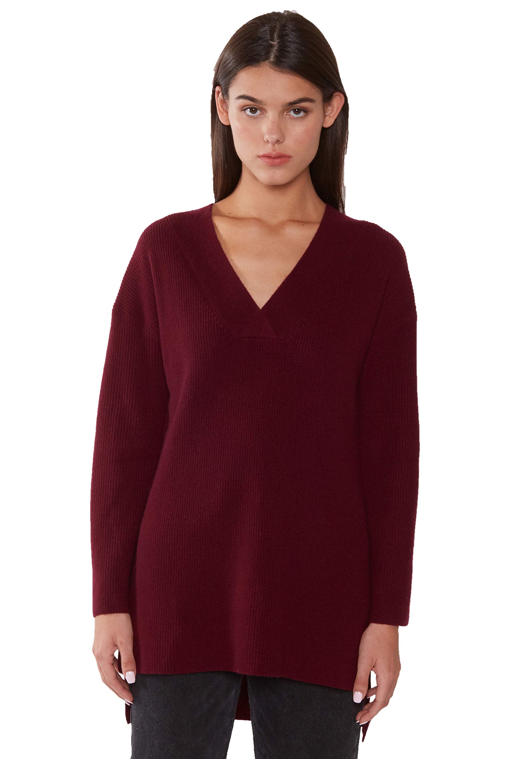 JENNIE LIU 100% Pure Cashmere Women's Ribbed Long Sleeve Tunic Sweater - Soft & Warm Winter Knitwear for Office, Date Night & Casual Outfits