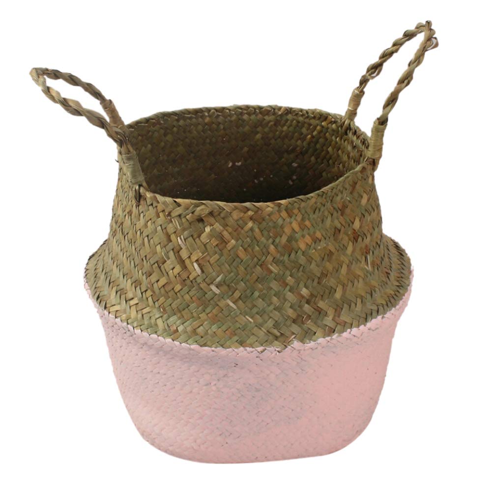 Balems Hand Woven Seagrass Wicker Basket - Foldable Rattan Storage Basket for Laundry, Plants & Home Decor (10.6 Inch) - Perfect for Organizing Clothes, Flowers & Household Items