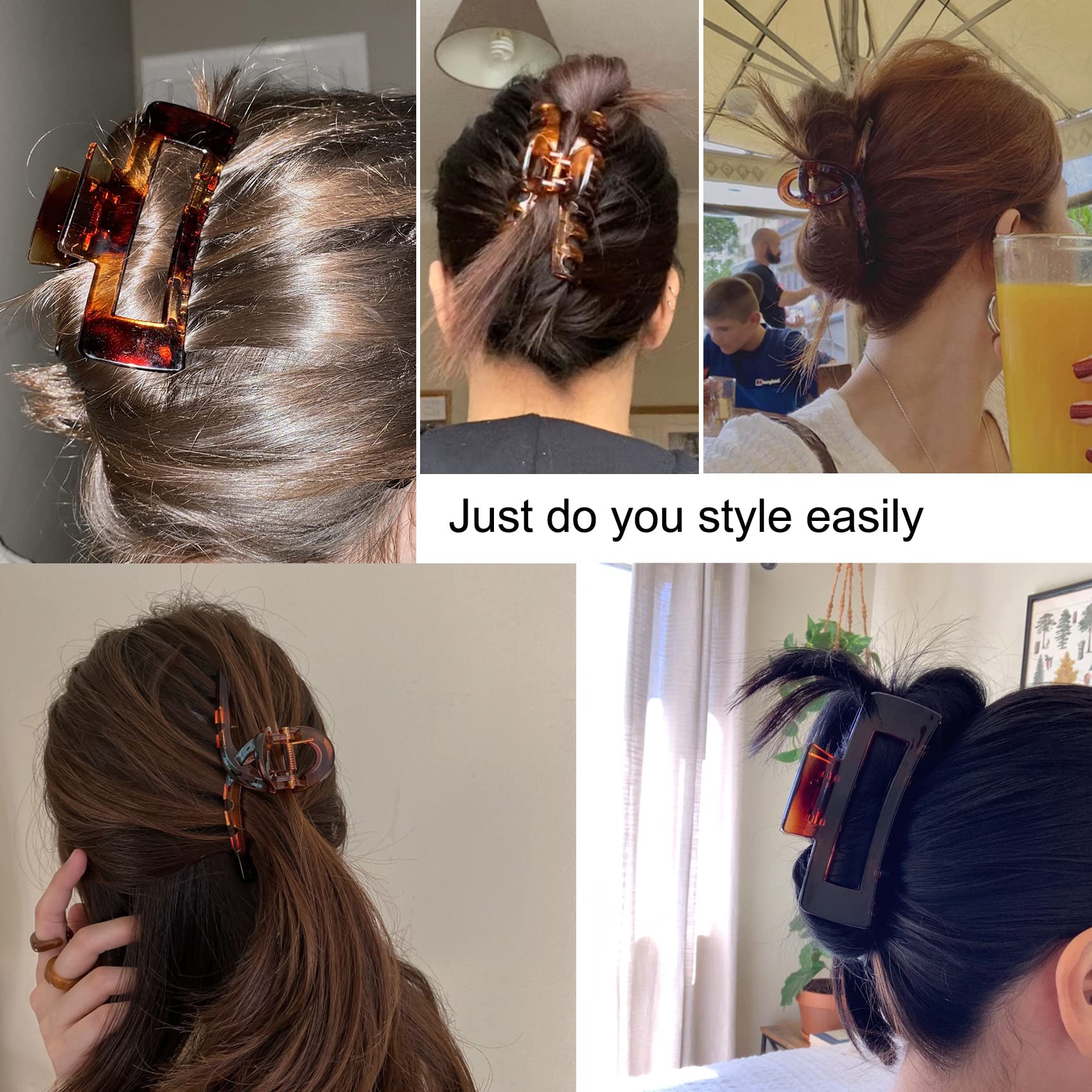 Kitiin Black Hair Claw Clips for Women - Strong Hold Large Jaw Clips for Thick, Fine & Thin Hair (3-Pack, Tortoise Shell Design) - Perfect for Updos, Ponytails & Everyday Hairstyles
