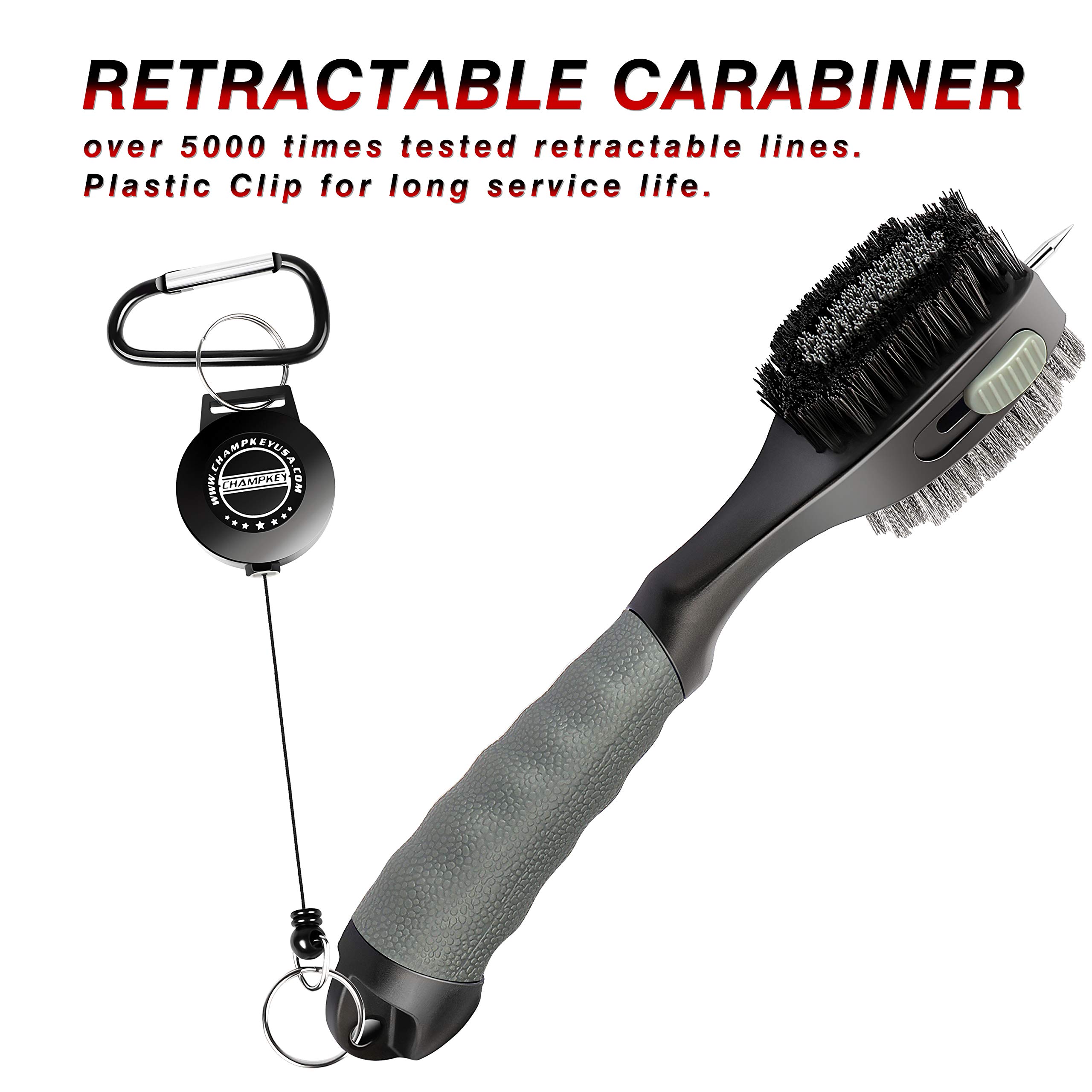 Champkey PRO Retractable Golf Club Brush - Oversized Brush Head with Soft Rubber Grip & Retractable Groove Cleaner | Golf Accessories for Club Cleaning, Golf Course Maintenance, Practice Range Equipment