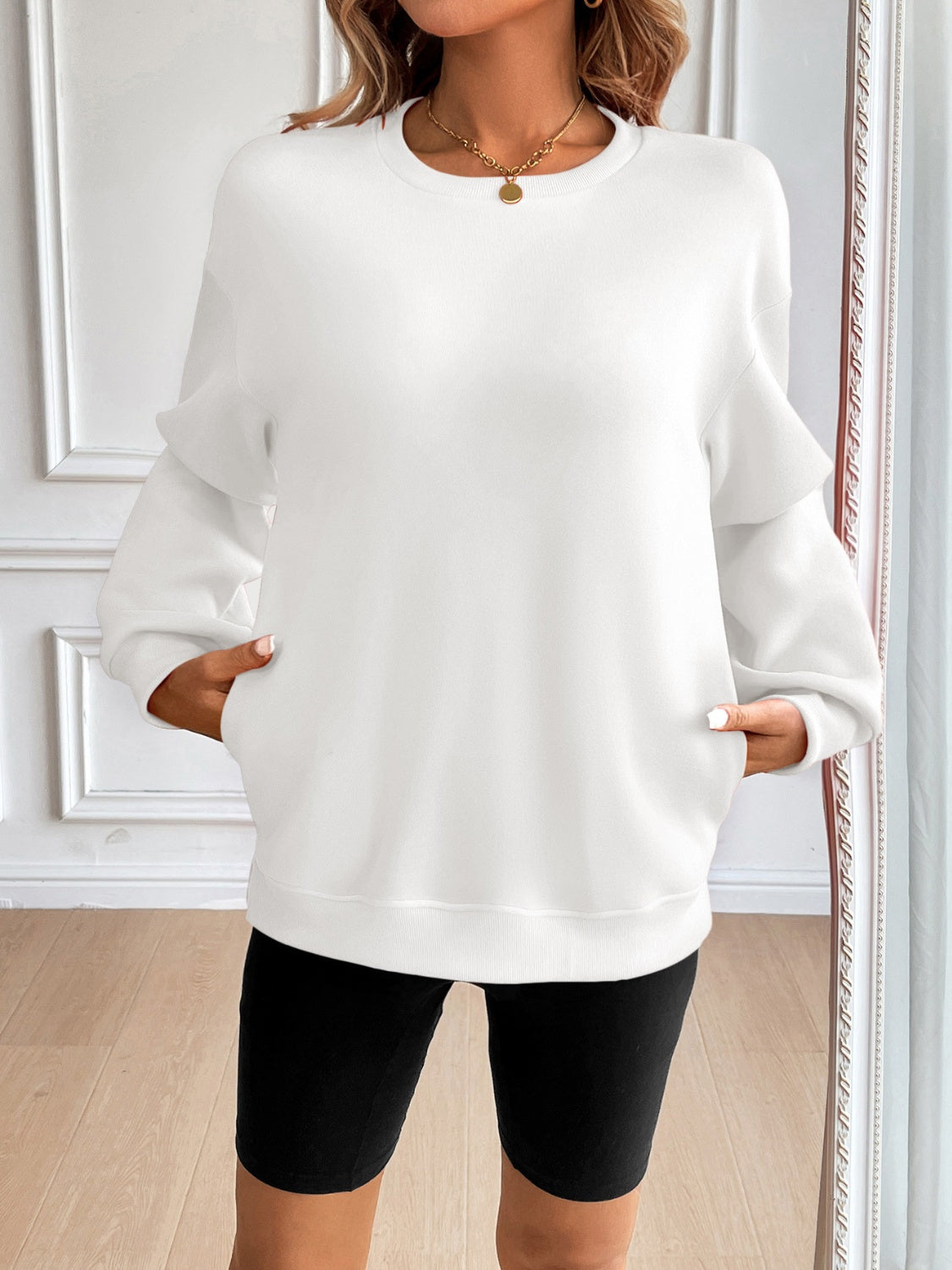 Ivy Lane Women's Round Neck Long Sleeve Sweatshirt - Soft Casual Pullover for Fall & Winter, Perfect for Coffee Dates, Work from Home & Weekend Outfits