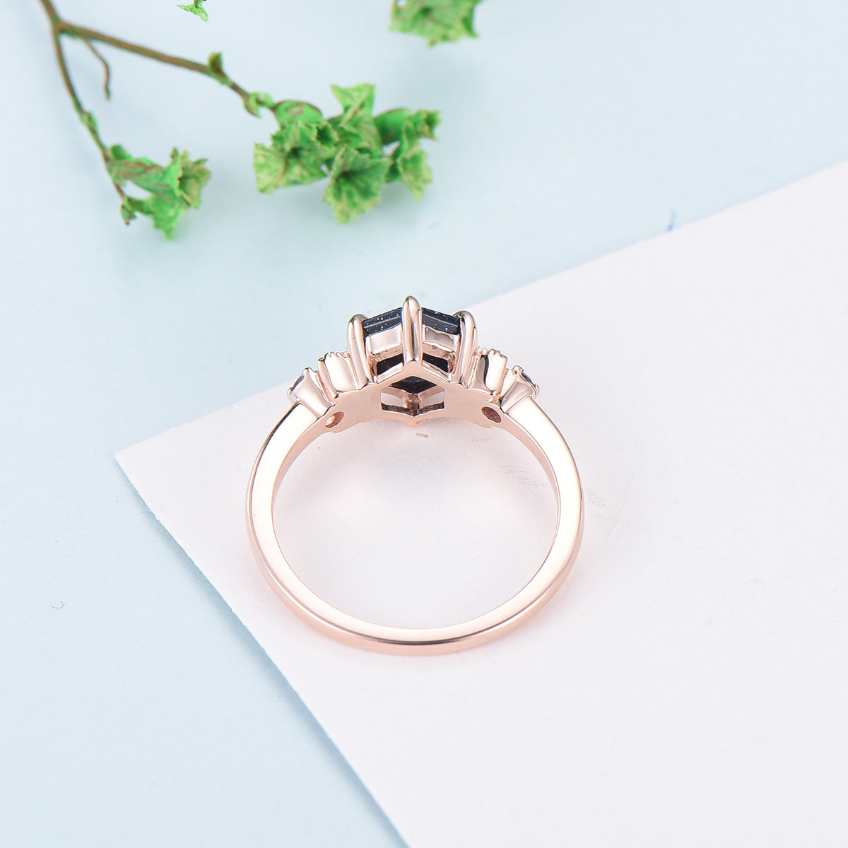 Hexagon Cut Blue Sandstone Engagement Ring - Vintage Celestial Moon & Starry Sky Design, Unique Galaxy Wedding Band for Women - Perfect Proposal Gift for Romantic Occasions & Anniversary Celebrations