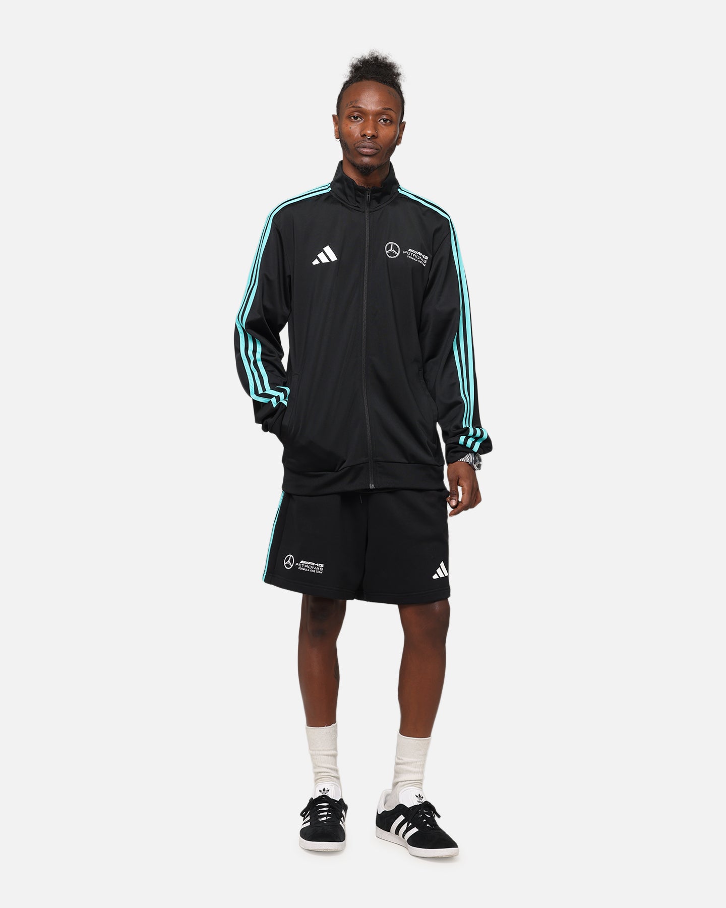Adidas x Mercedes AMG PETRONAS F1 DNA Track Jacket - Black & White - Men's Racing-Inspired Windbreaker for Motorsport Fans & Streetwear Fashion