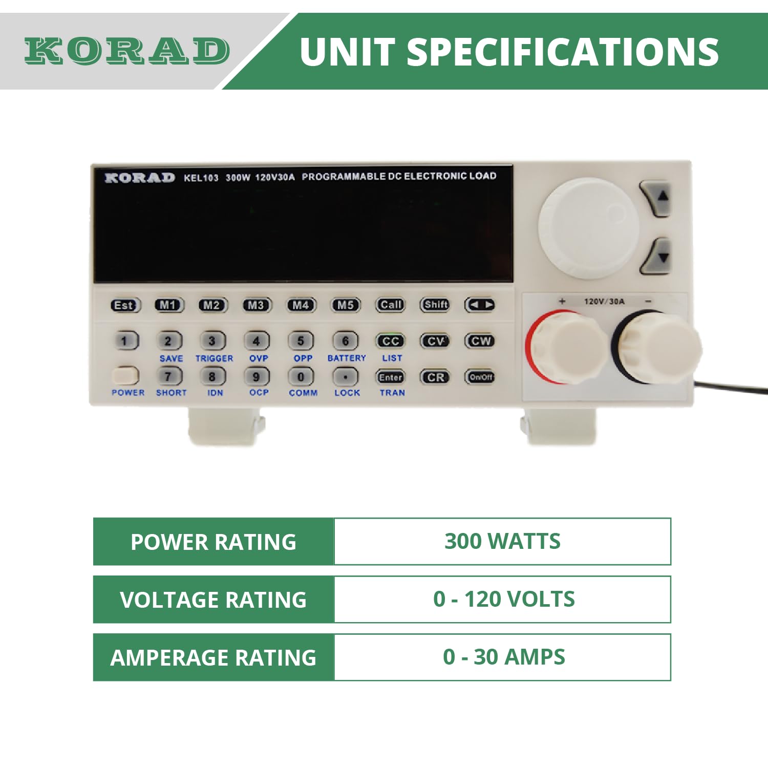 KORAD KEL-103 Programmable DC Electronic Load - 300W Adjustable Power Resistor, Low Ripple DC Load Tester for Circuit Testing, Constant Current Battery Analyzer, Dummy Speaker Simulator | Perfect for Electronics Labs, Power Supply Testing & DIY Projects