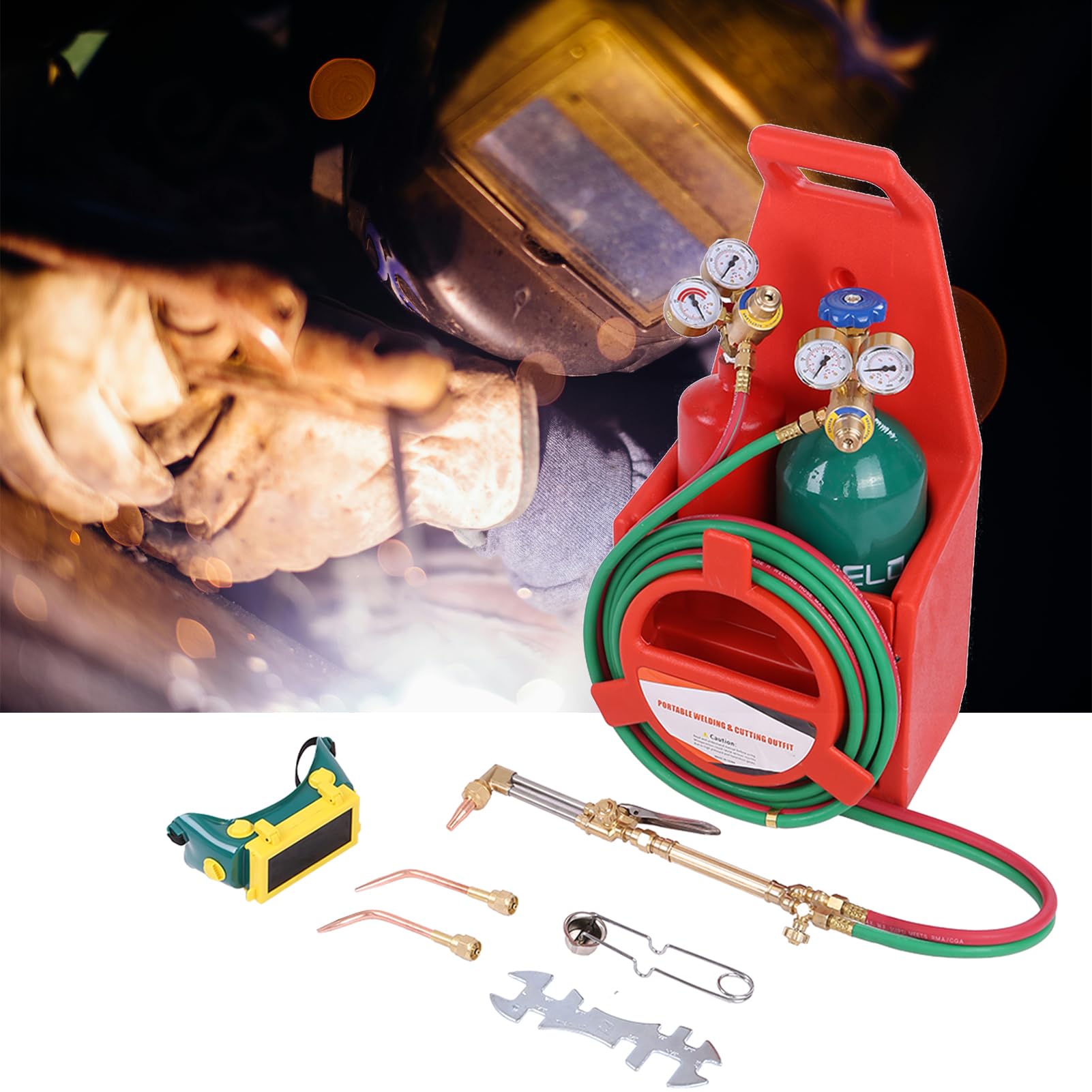 Professional Portable Oxy Acetylene Torch Kit with Oxygen & Acetylene Tanks - Brass Nozzle Welding, Brazing & Cutting Torch Set with Pressure Gauge - Ideal for Metal Fabrication, HVAC Repair & Automotive Maintenance