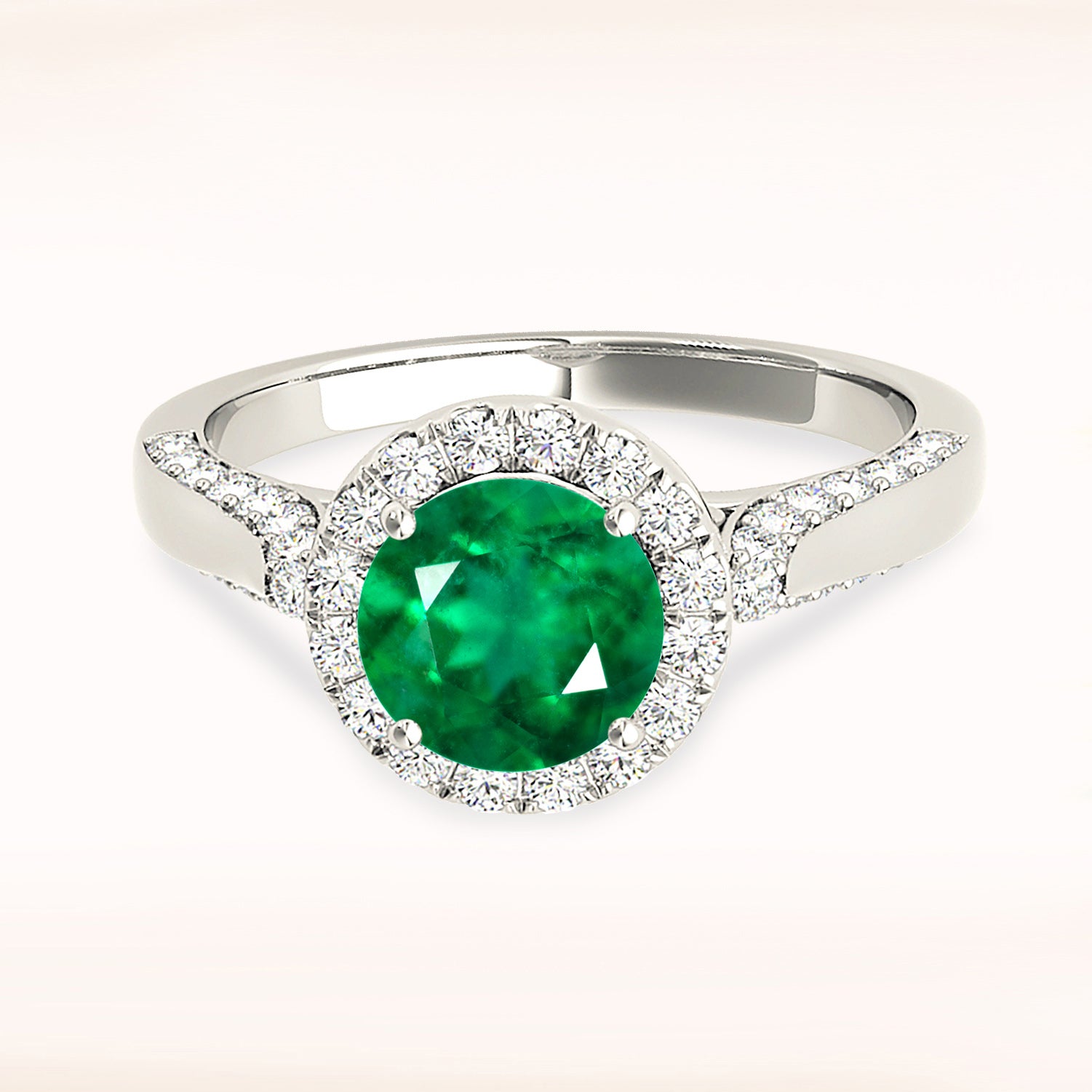 1.75 Carat Genuine Emerald Halo Ring with Pave Diamonds & 14K Solid Gold Band - Perfect for Engagement, Anniversary & Special Occasions