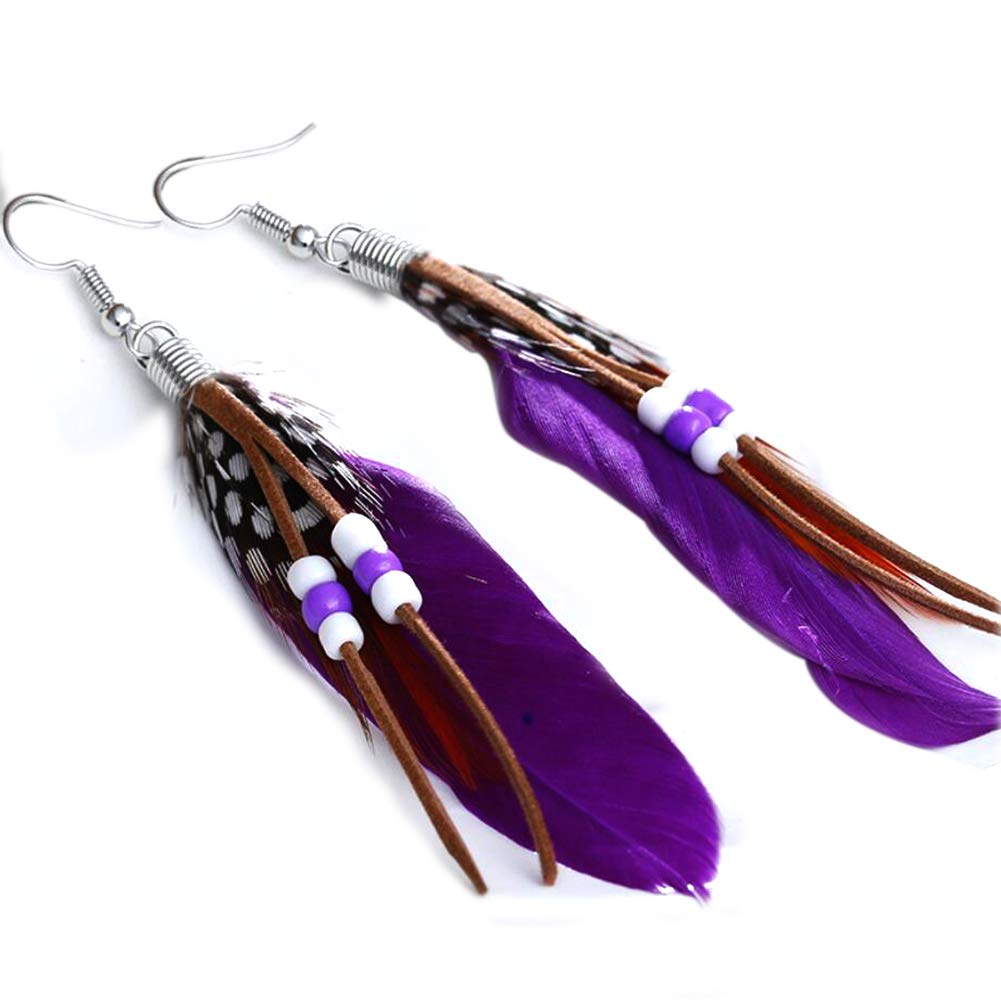 Handmade Goose Feather Boho Dangle Earrings for Women - Super Lightweight & Stylish - Perfect Valentine's Day & Mother's Day Gift - Ideal for Boho Fashion, Festivals, and Special Occasions