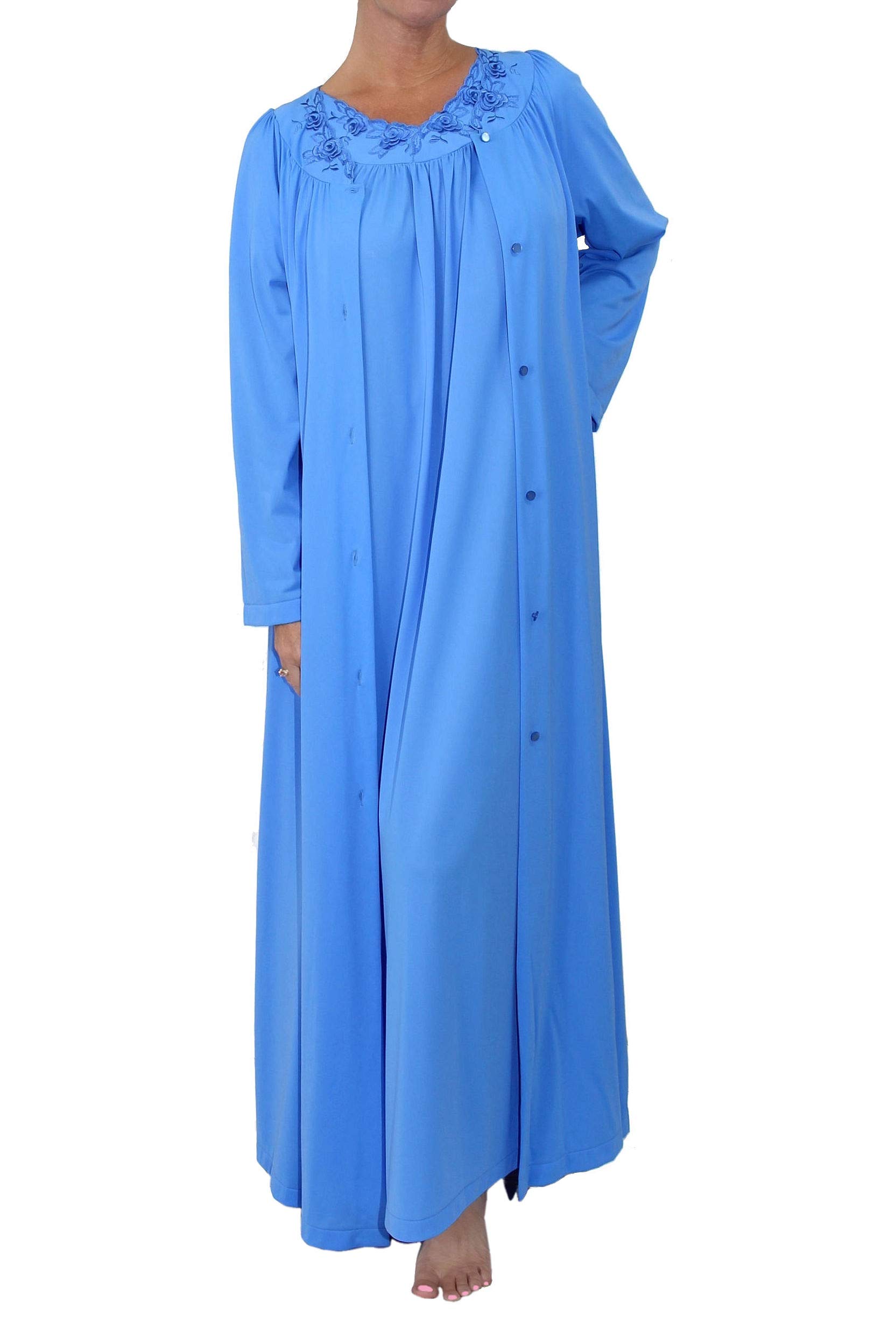 Shadowline Women's Nightgown & Long Sleeve Robe Pajama Set - Soft Nylon Sleepwear & Peignoir for Cozy Nights, Bridal Loungewear & Spa Relaxation