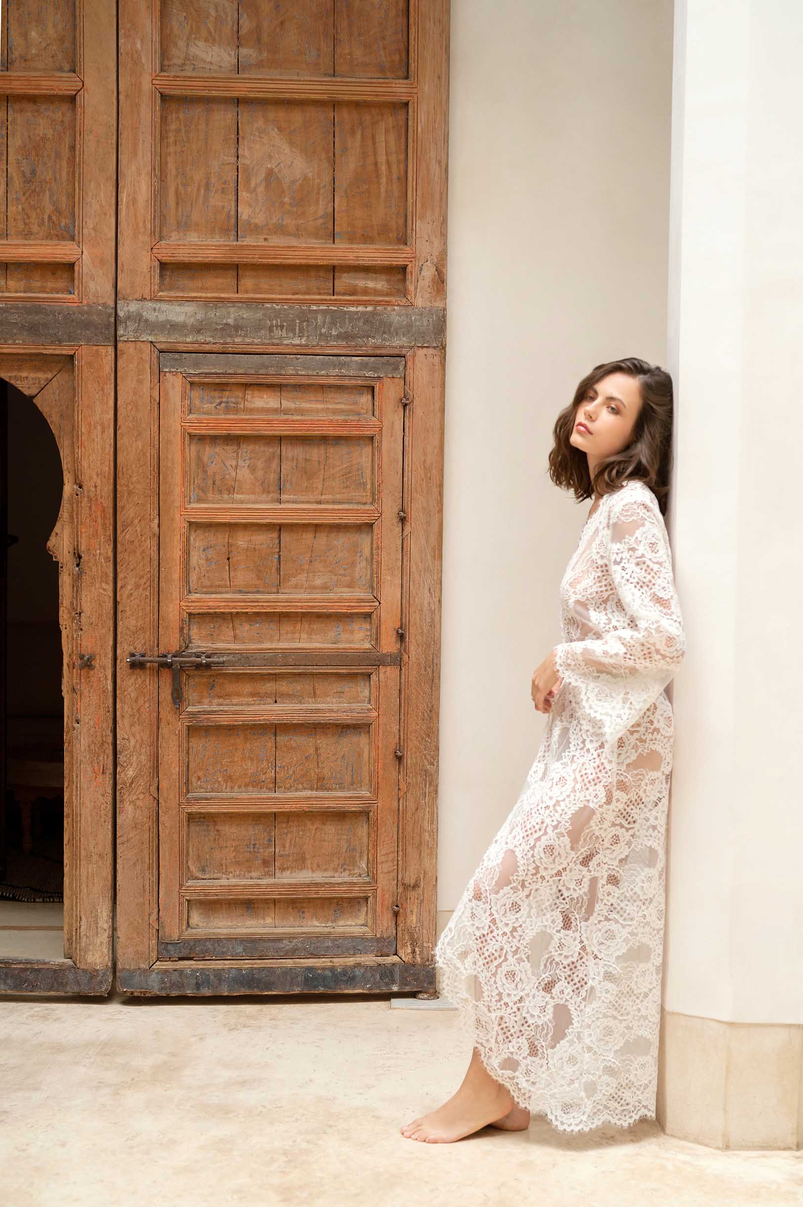 Rosalia Ivory Lace Robe - Elegant Bridal Nightgown, Wedding Lingerie & Honeymoon Sleepwear for Women - Perfect for Bridal Showers, Boudoir Photos & Romantic Getaways